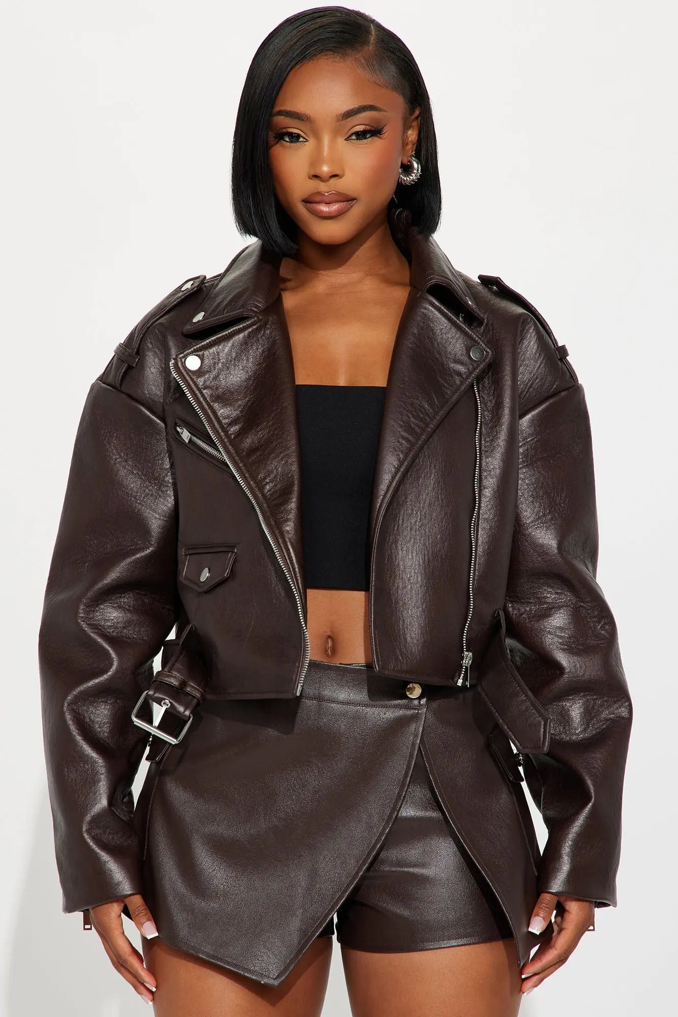 Roxie Faux Leather Jacket - Chocolate