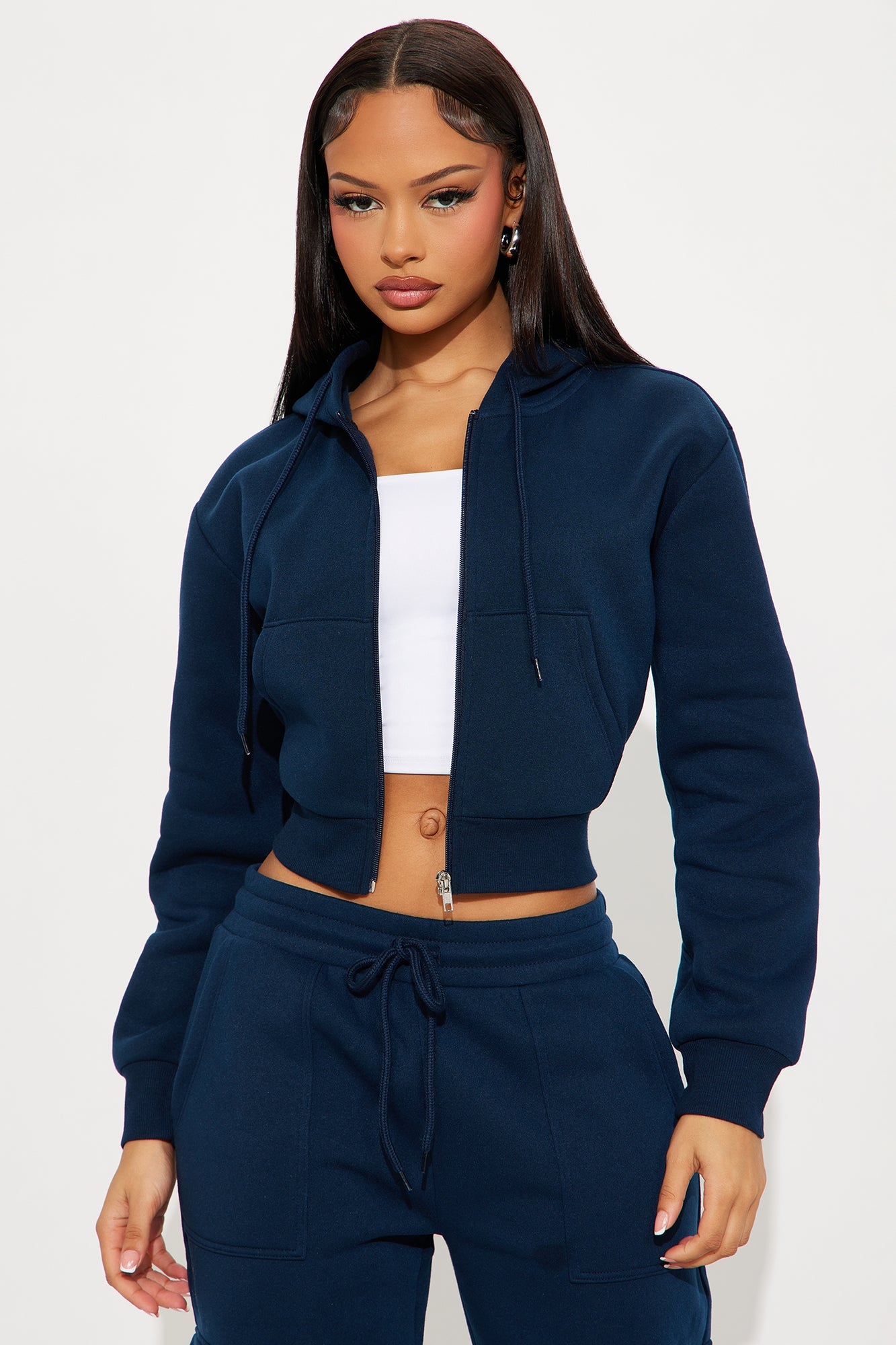 Kinsley Cropped Hoodie - Navy