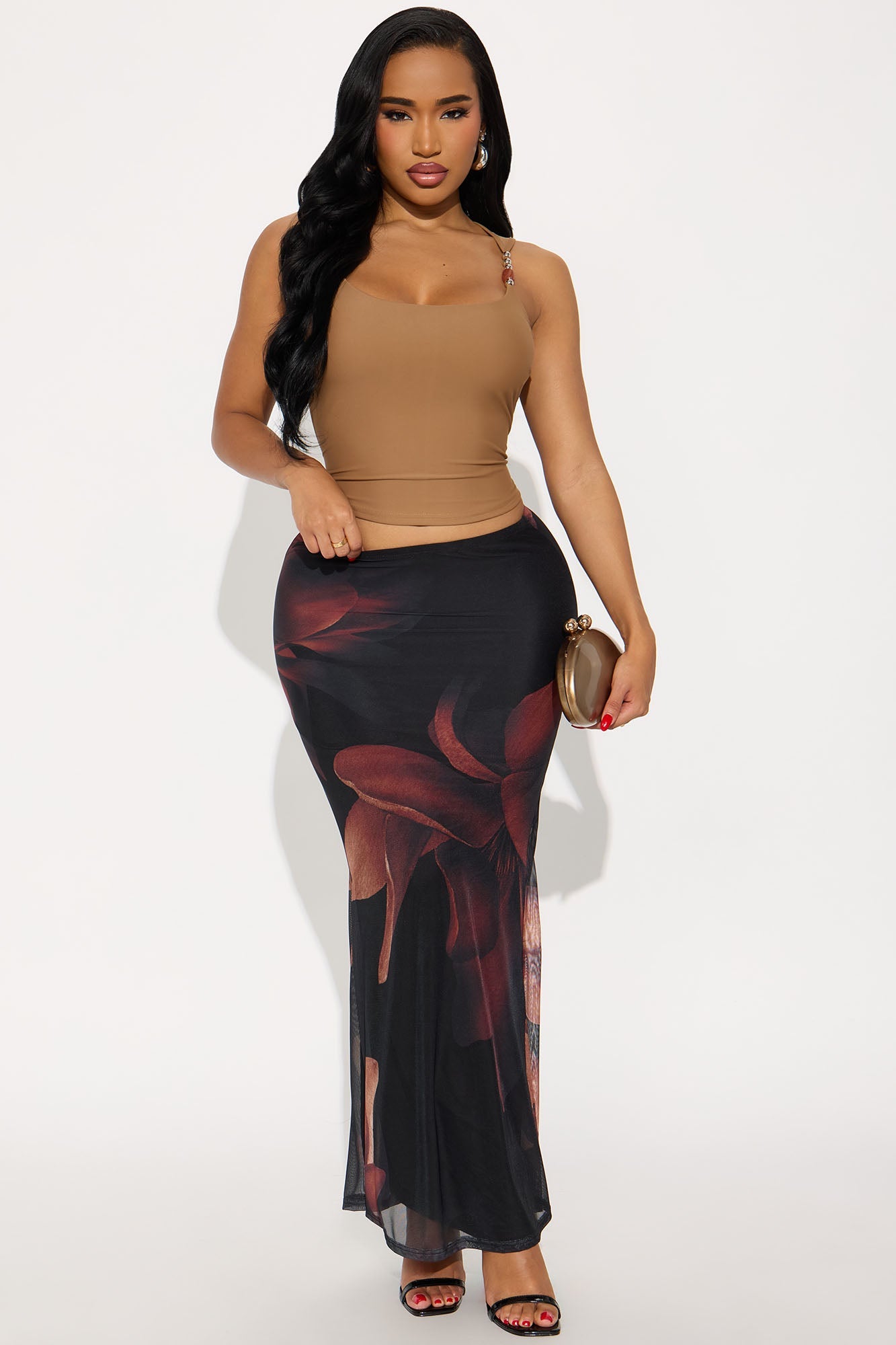 Lilith Floral Mesh Maxi Skirt - Black/combo