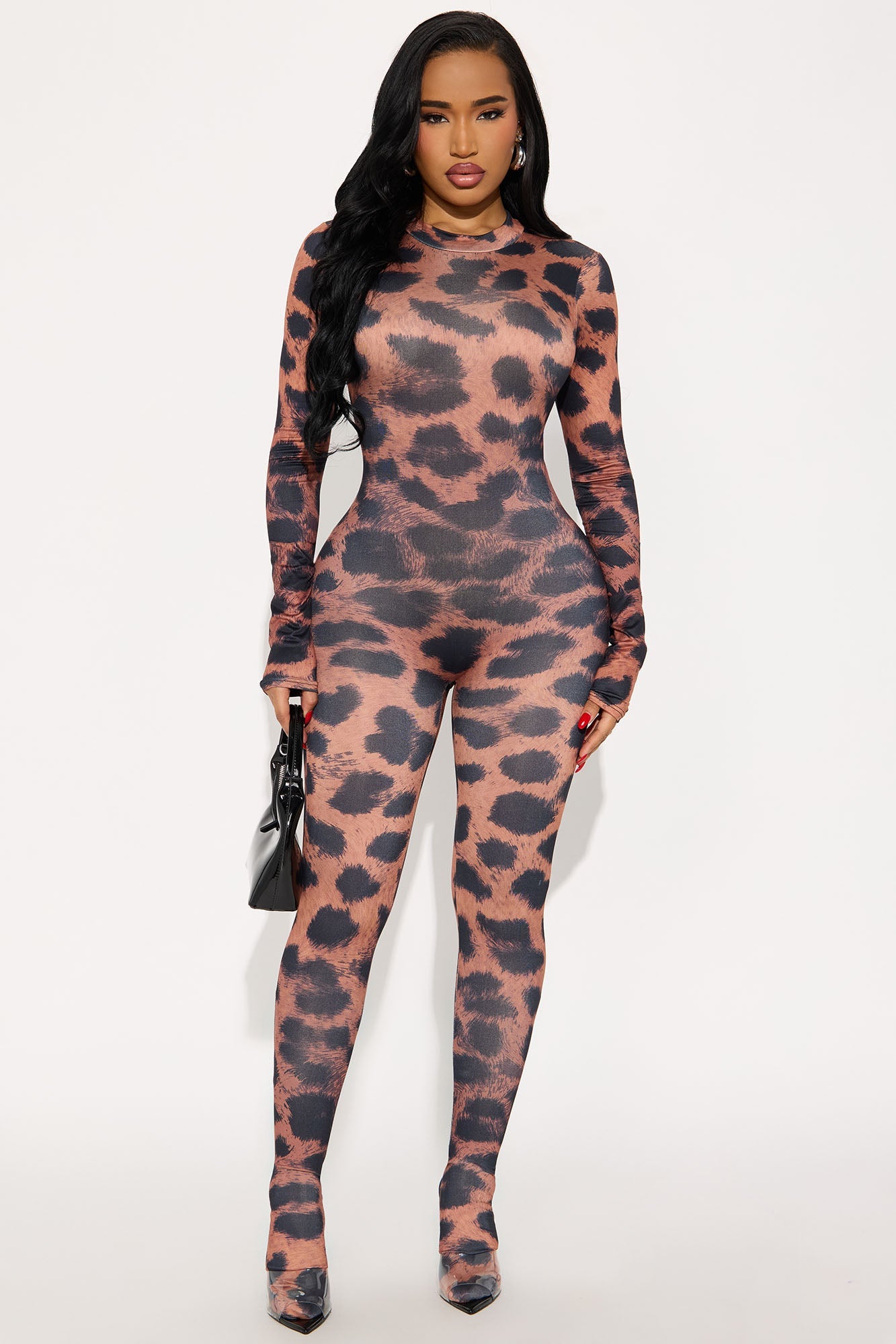 Spotted Leopard Print Footed Jumpsuit - Brown/combo