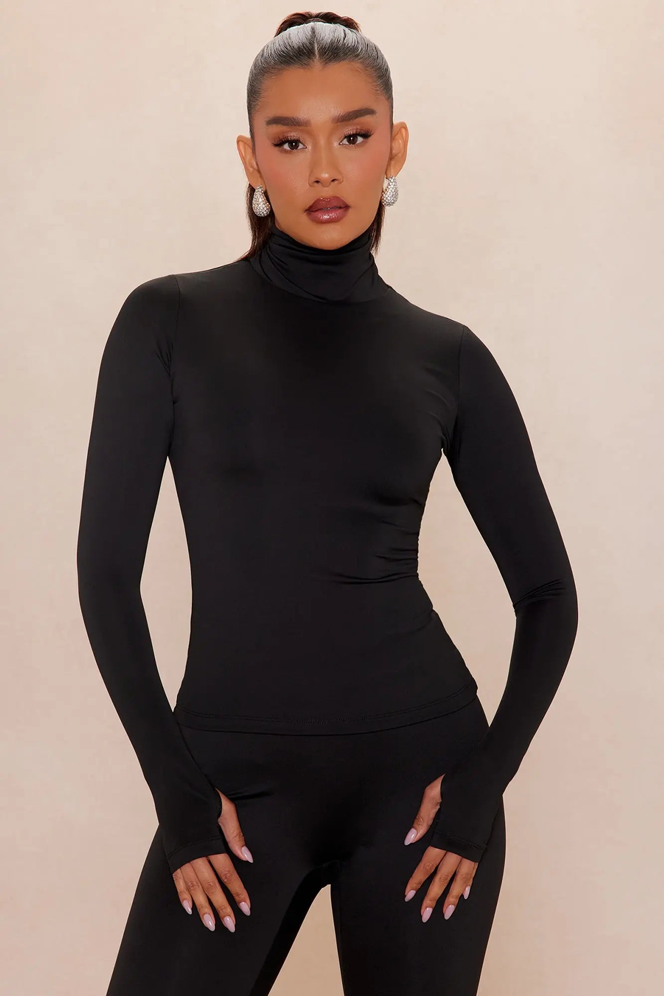 Kyra Double Layered Long Sleeve Top - Black