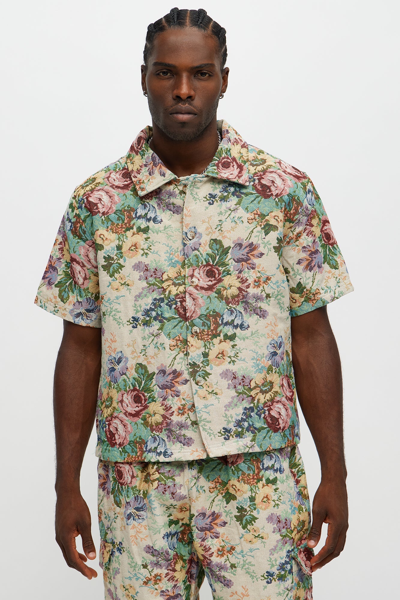 Regular Fit Rose Full Button Up Shirt - Multi Color
