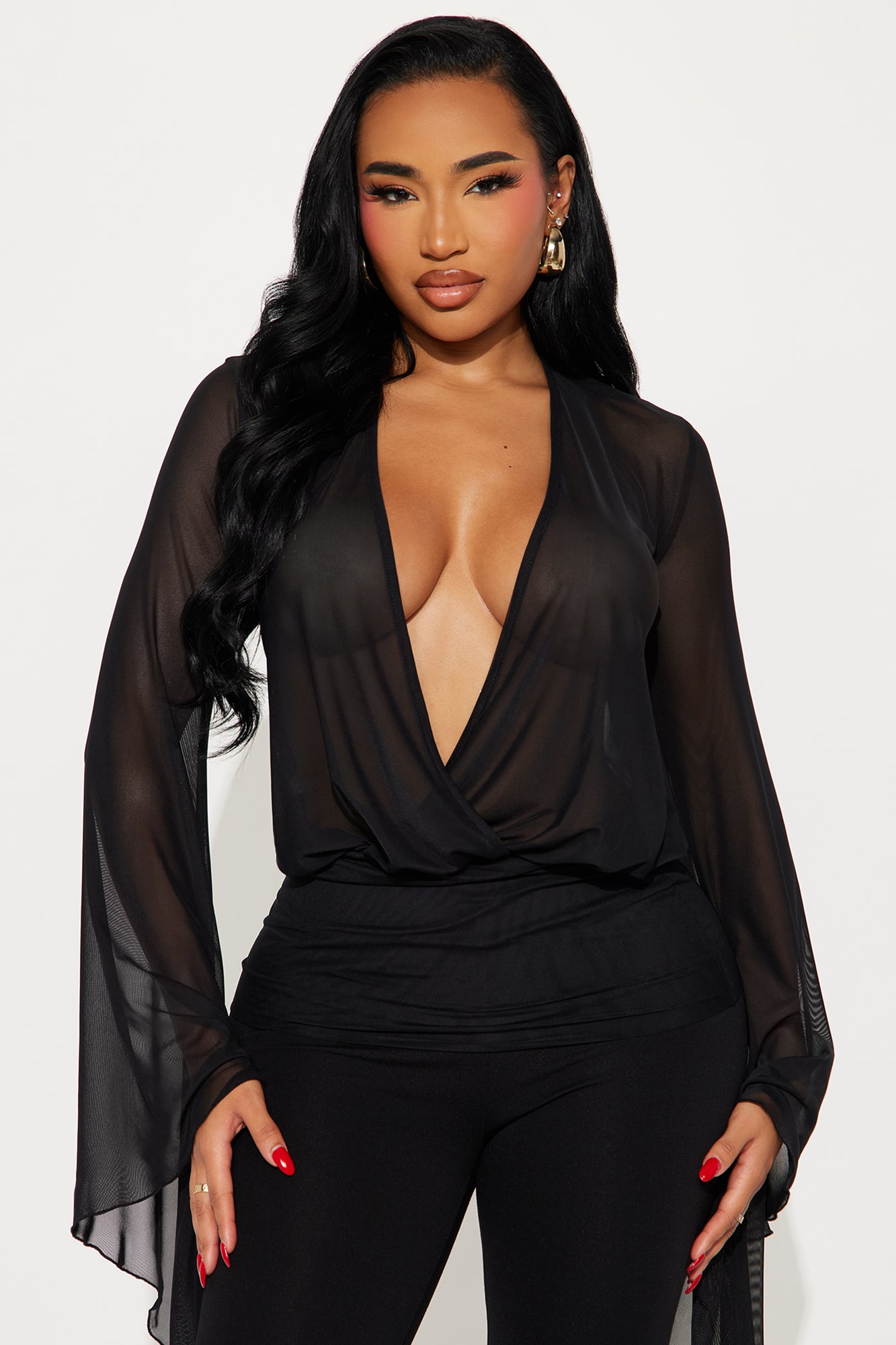 Darling Long Sleeve Mesh Top - Black