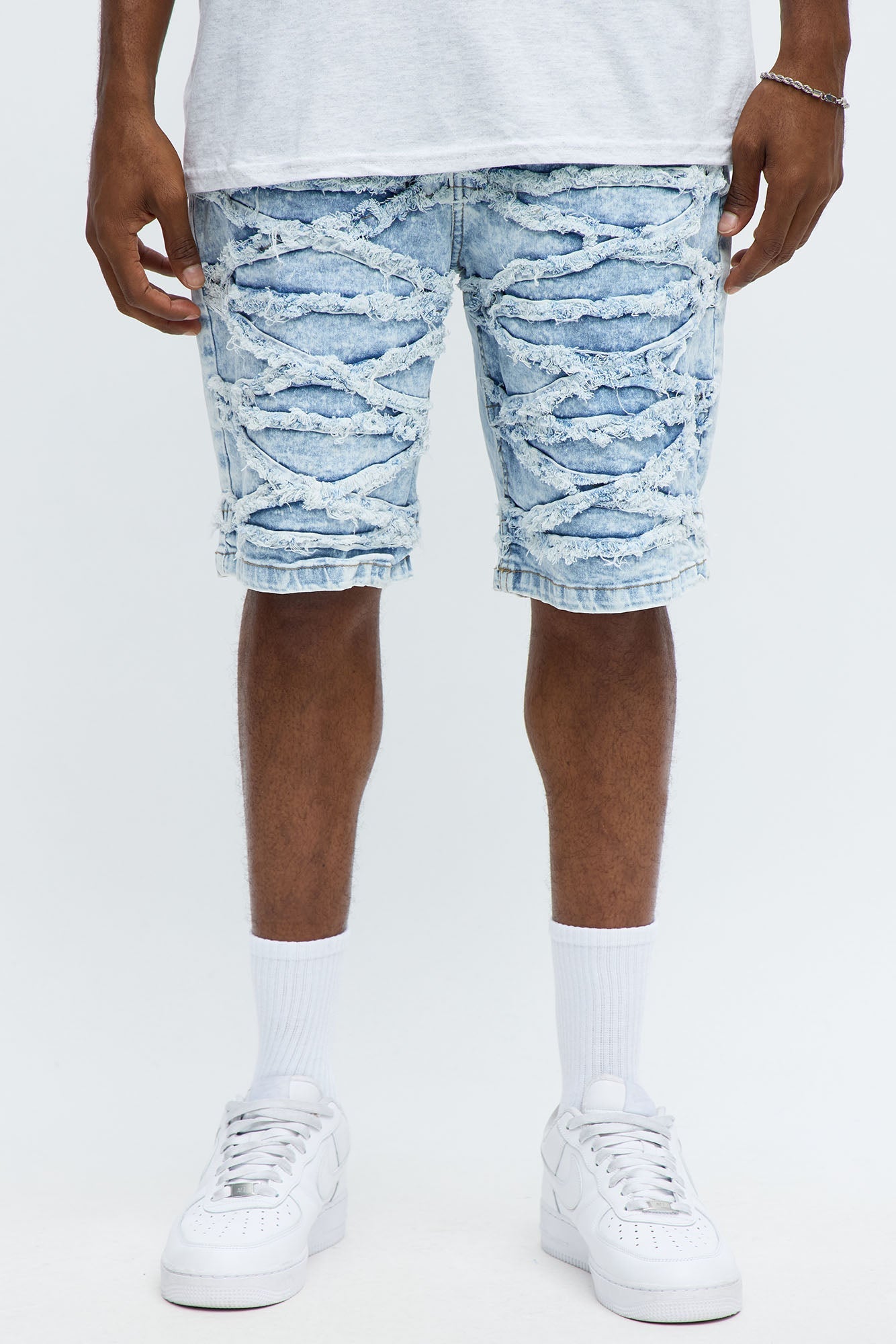 Relaxed X Pattern Denim Short - Light Wash