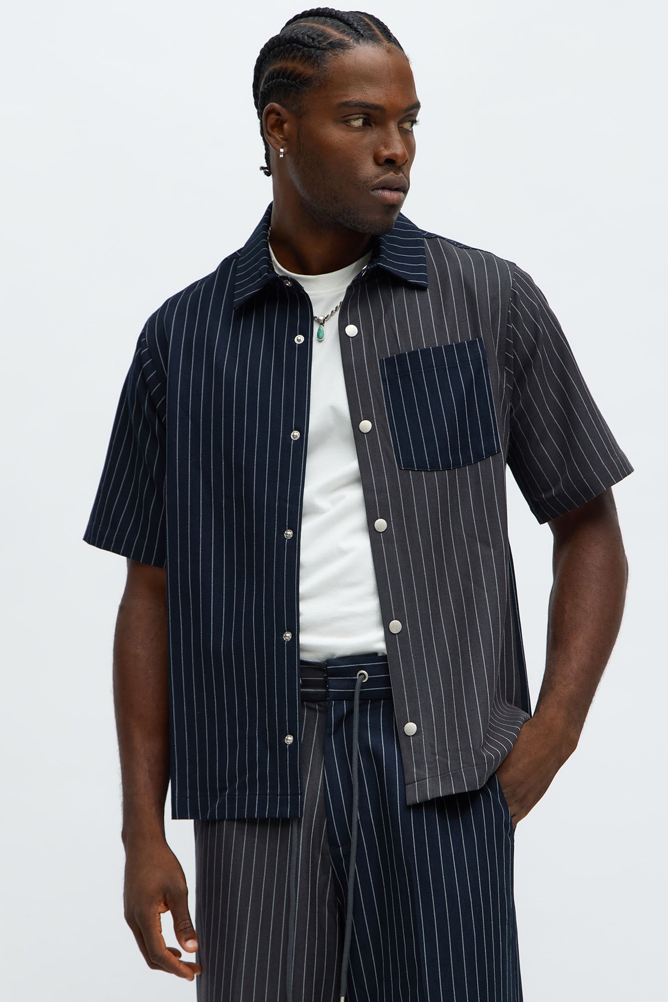 Preppy Striped Button Up Shirt - Grey/combo