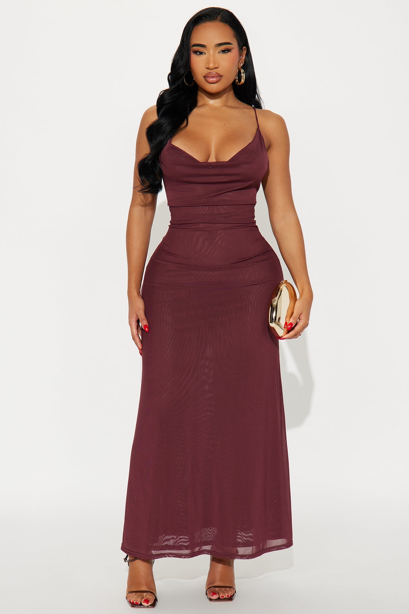Beaded Muse Maxi Mesh Dress - Burgundy
