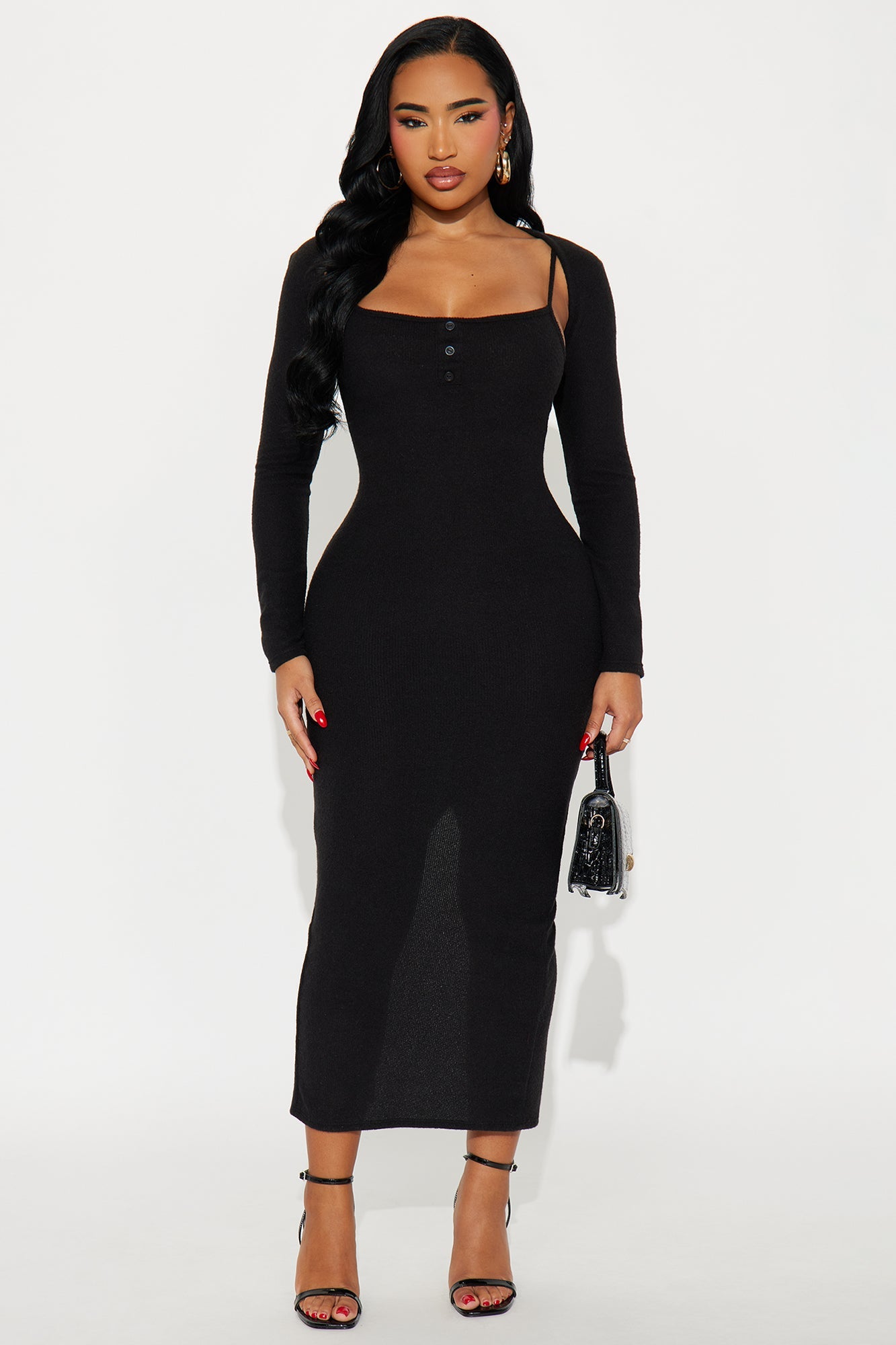 No Rush Sweater Maxi Dress - Black