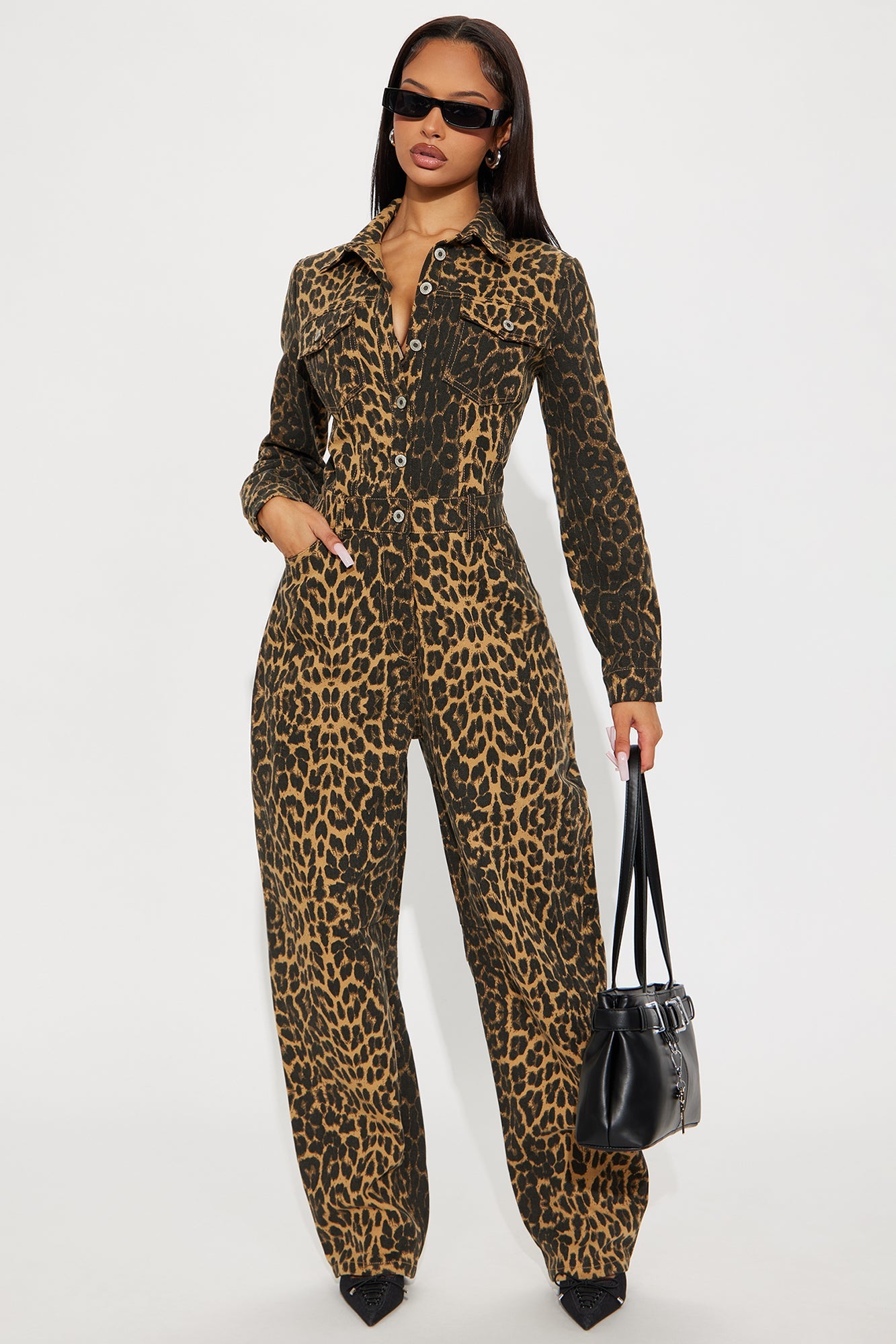 Thrill Seeker Barrel Leg Jumpsuit - Leopard