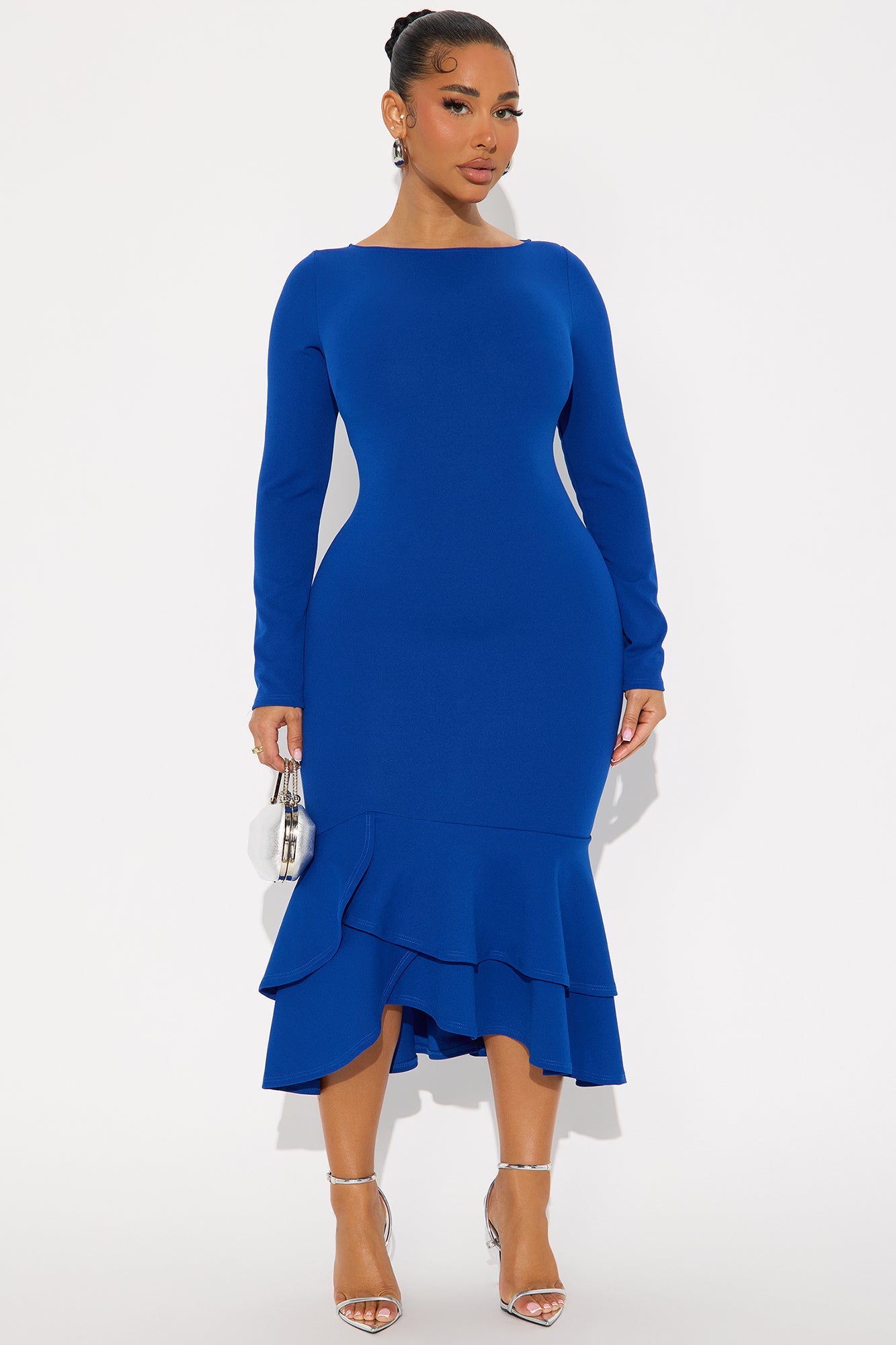 Bianca Long Sleeve Peplum Midi Dress - Royal