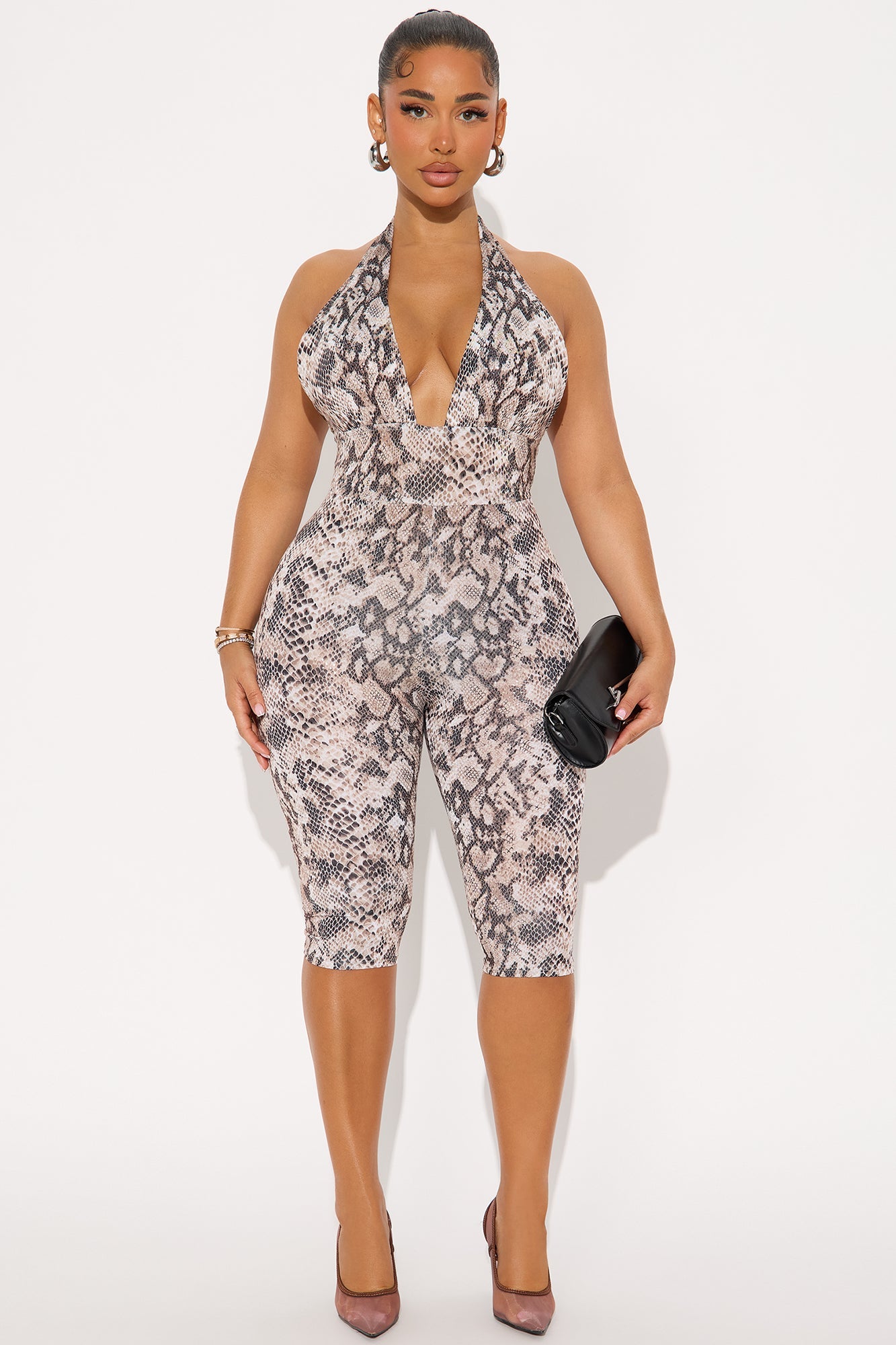 Your Favorite Snake Print Capri Jumpsuit - Brown Combo
