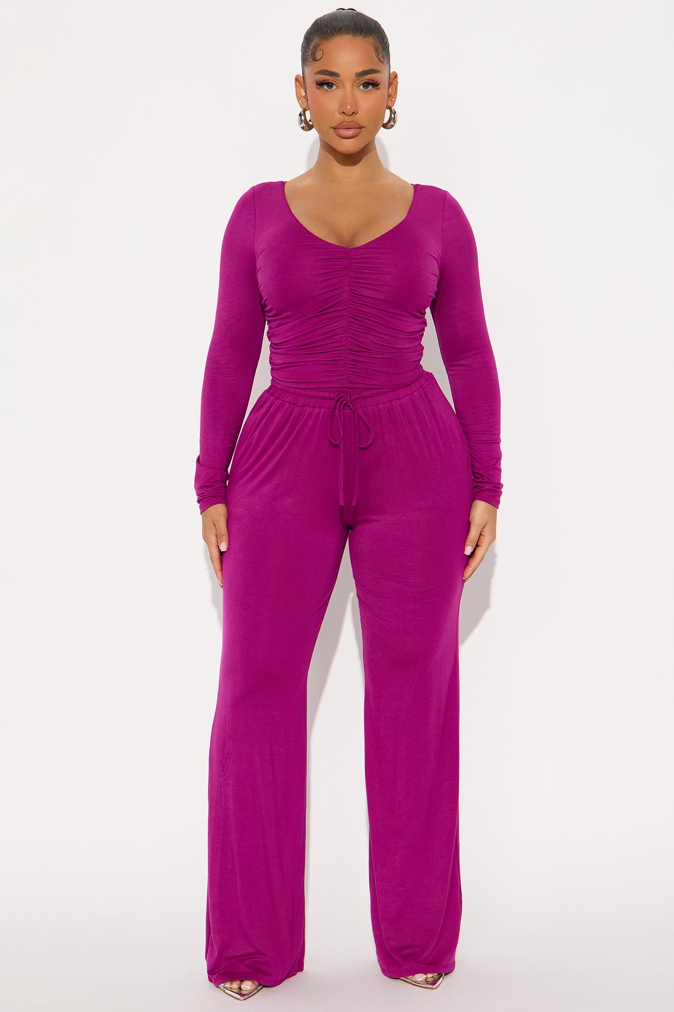 Met By Chance Ruched Pant Set - Magenta