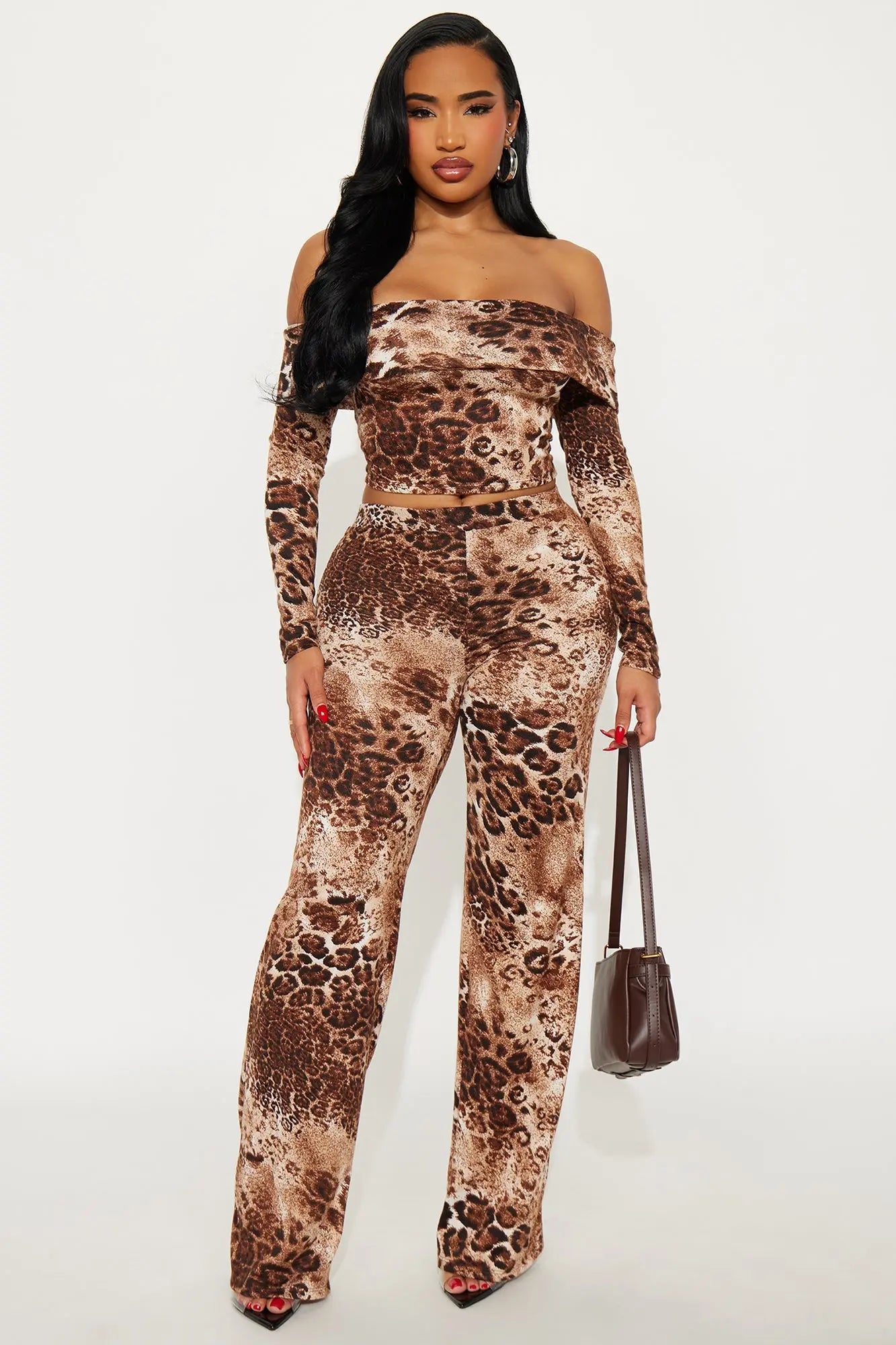 Wild Charisma Leopard Pant Set - Brown/combo