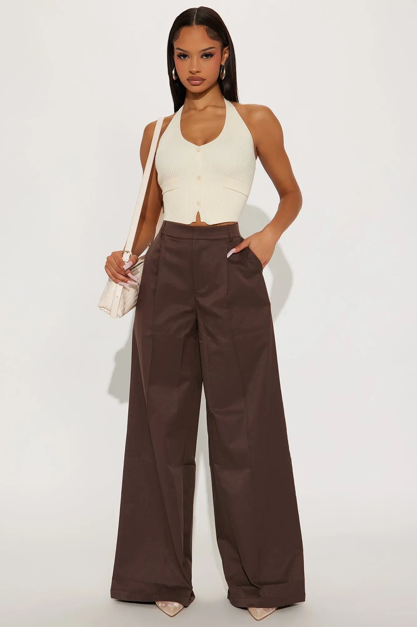 Denise Wide Leg Pant 33″ - Brown