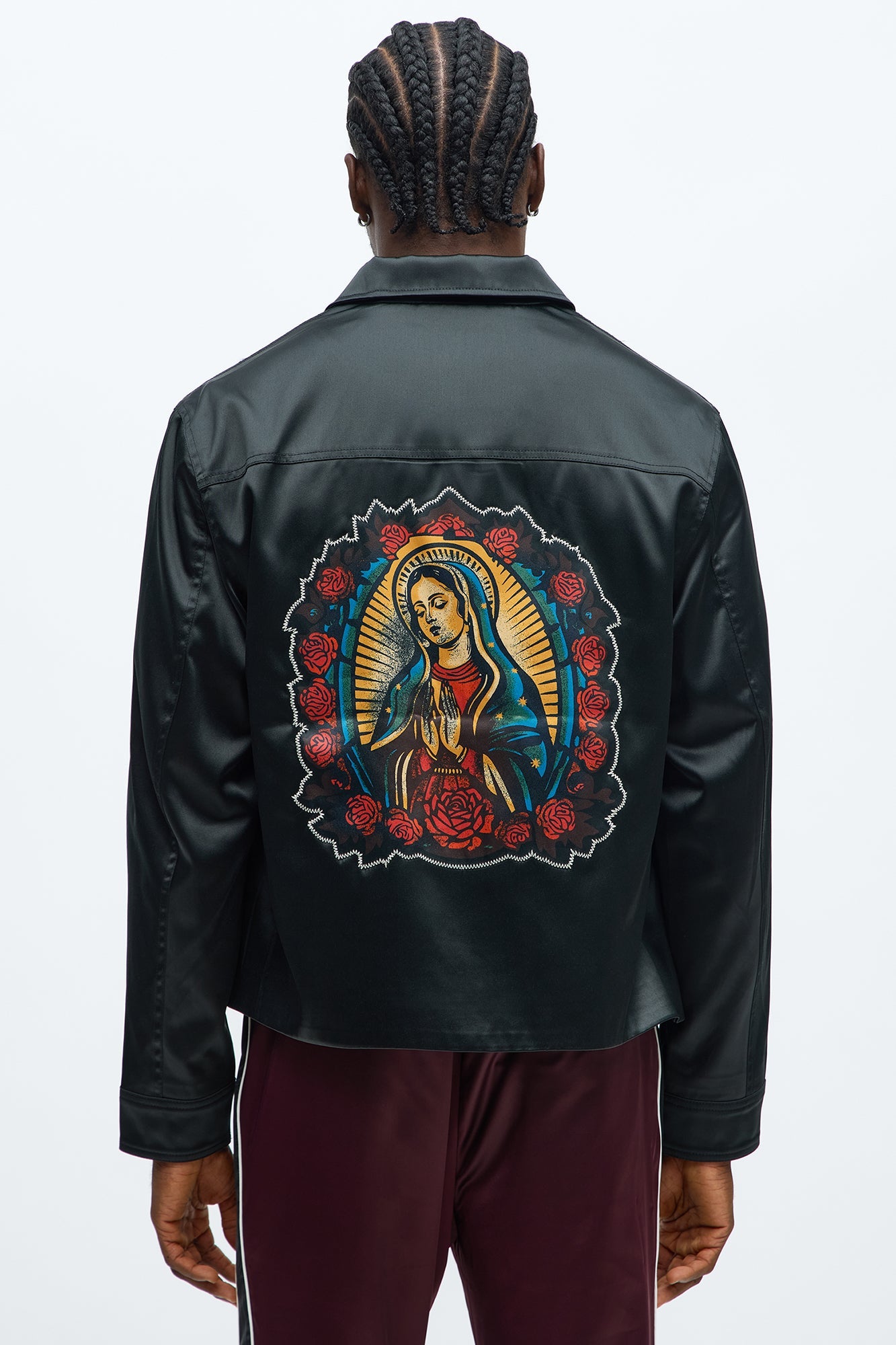 Cropped Paradise Satin Zip Up Jacket - Black