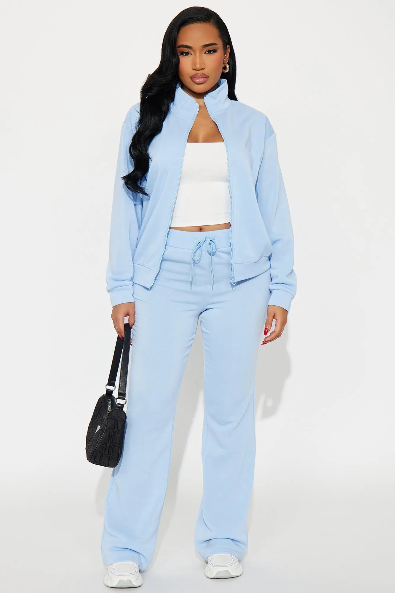 Demi Zip Up Fleece Pant Set - Light Blue