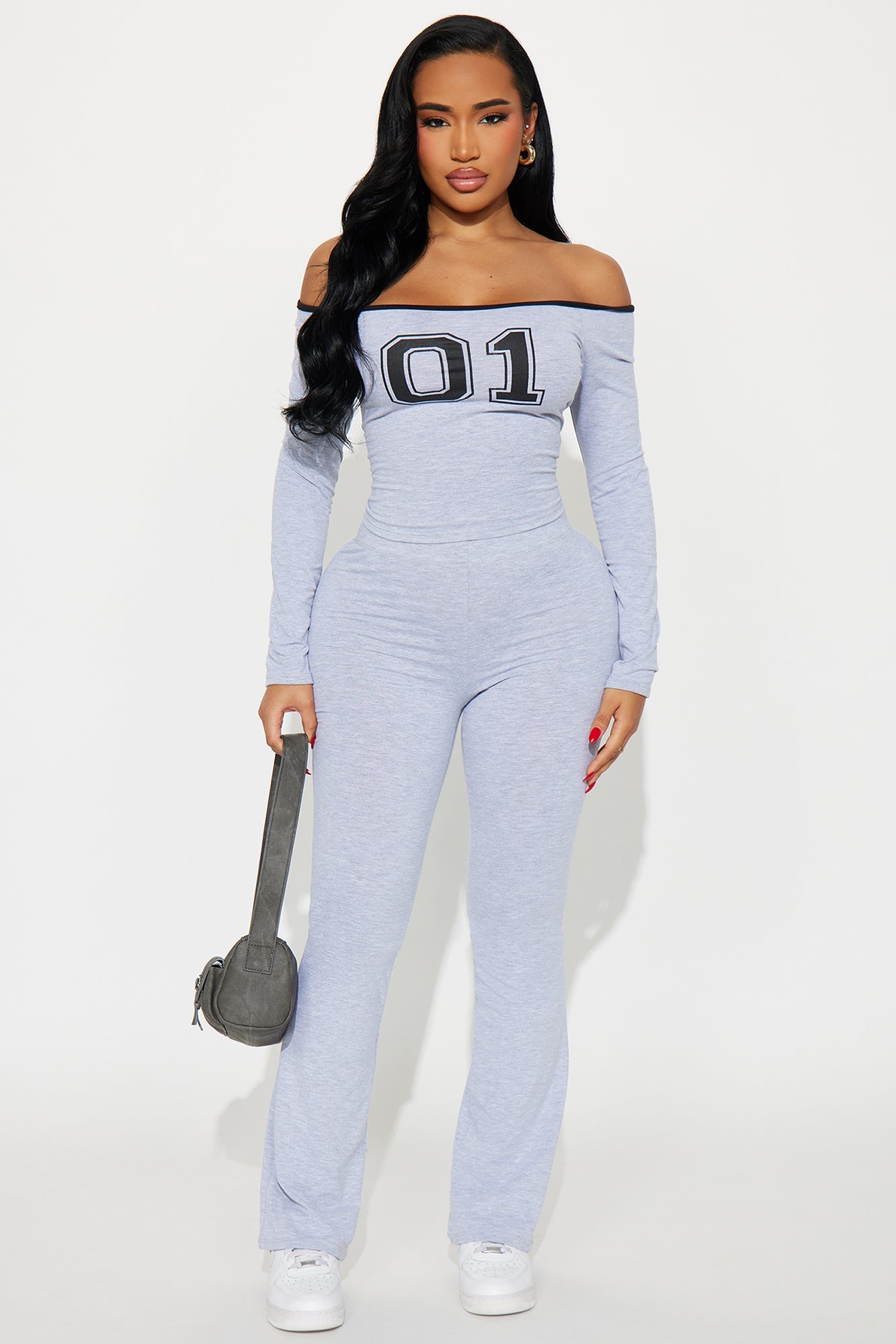 Jess Graphic Top And Pant Set - Heather Grey