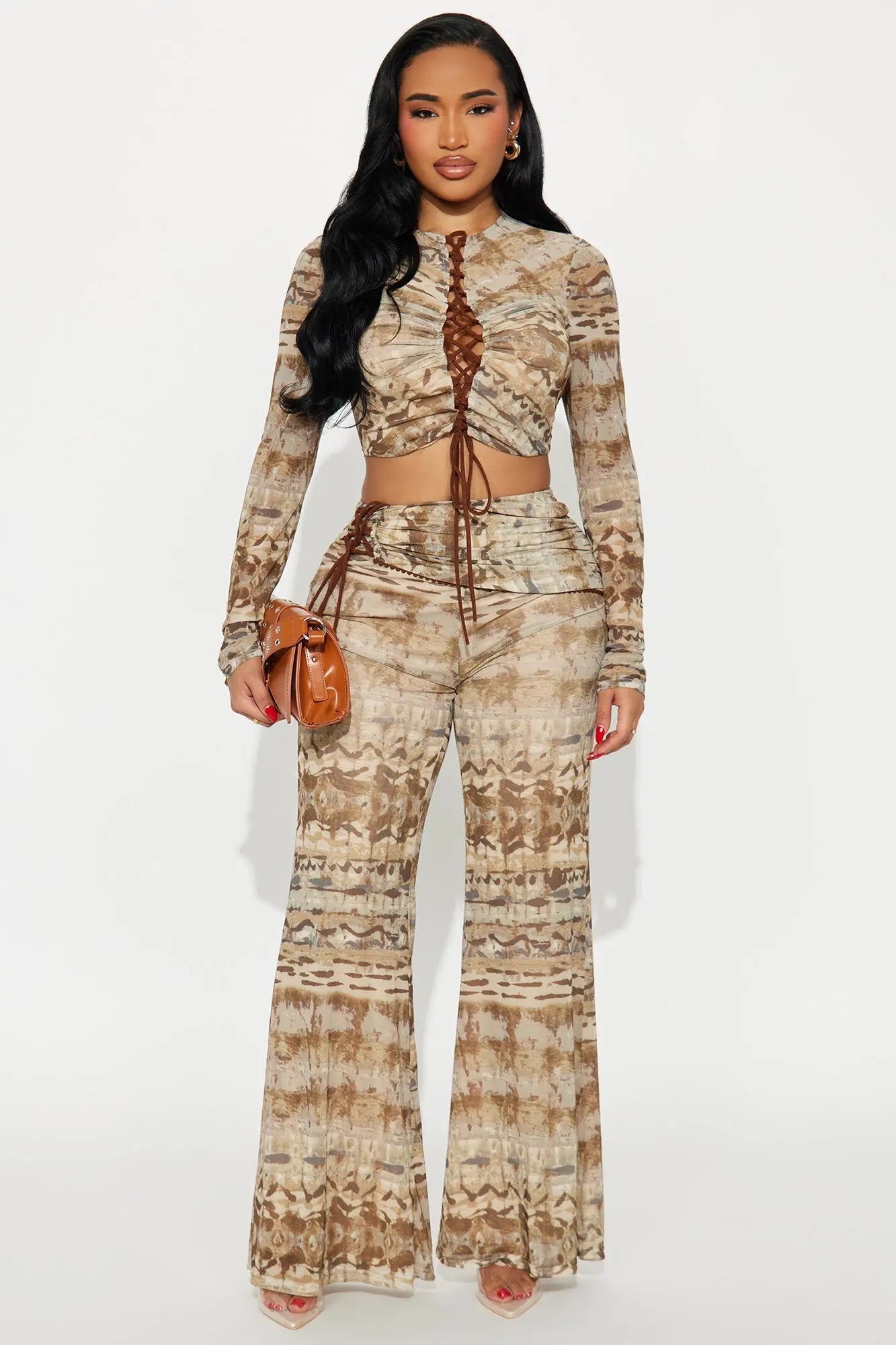 Saya Mesh Pant Set - Taupe/combo