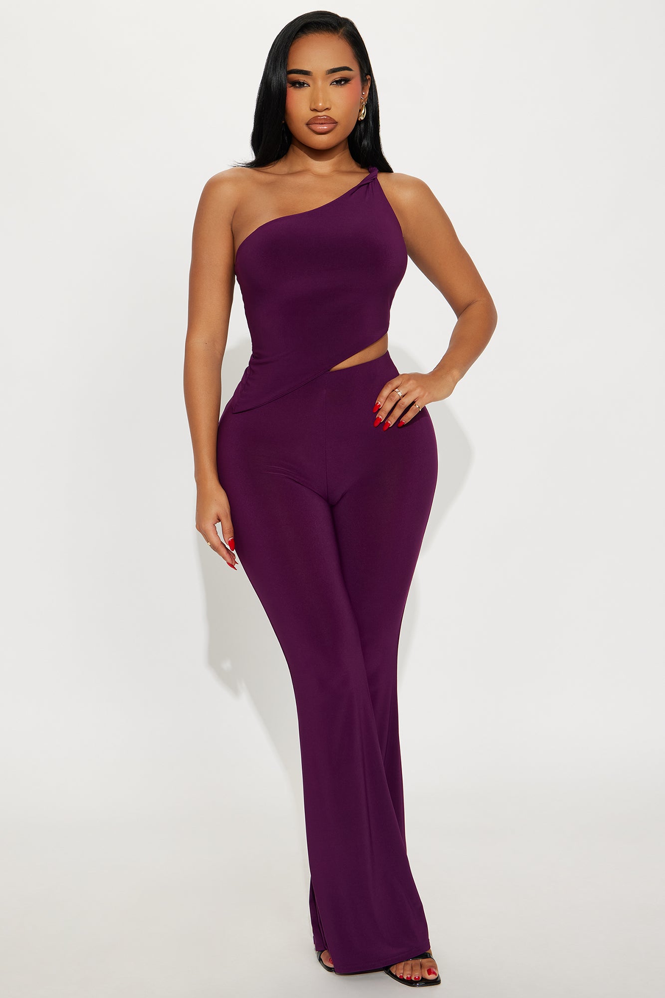 Lisa One Shoulder Pant Set - Plum