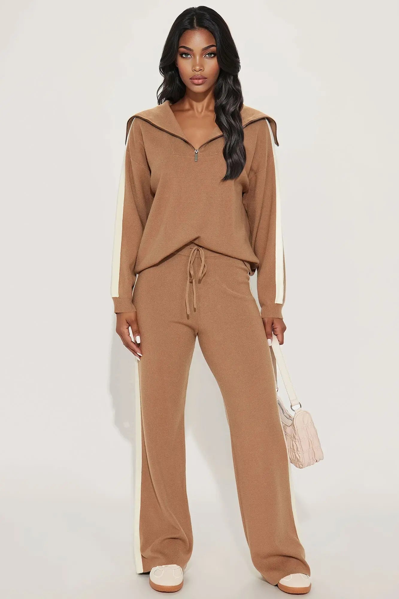 Carmen Quarter Zip Sweater Pant Set - Mocha