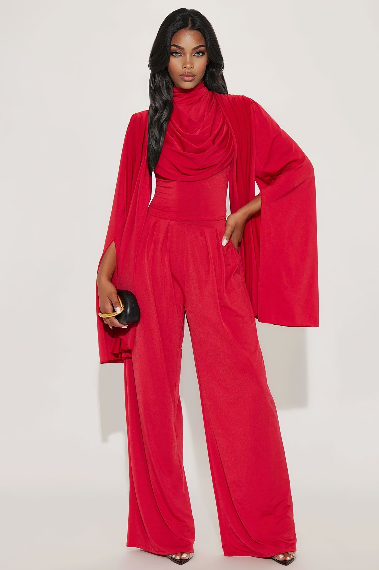 Gemma Draped Wide Leg Pant Set - Red