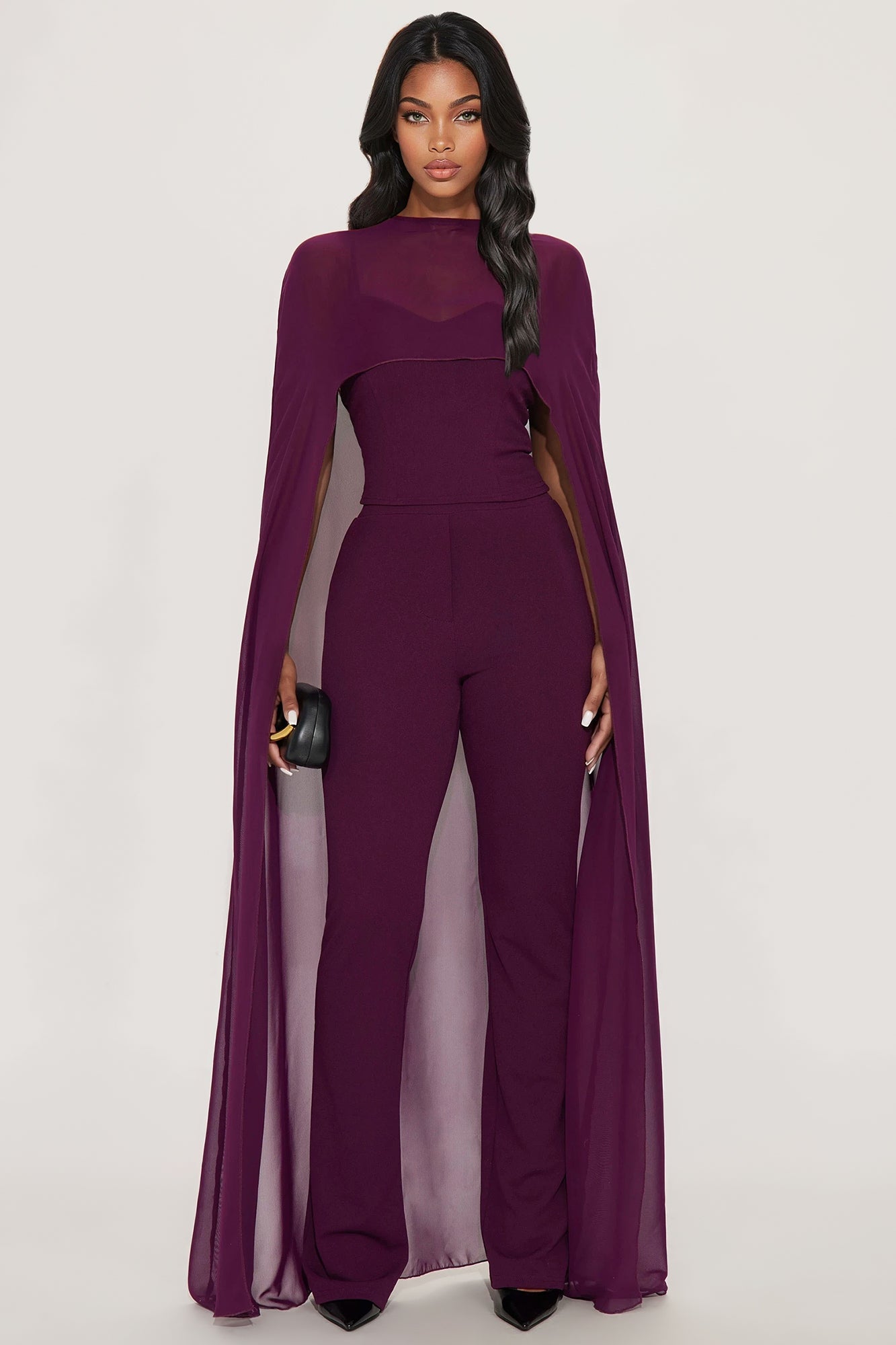 Amberly Draped 3 Piece Pant Set - Wine
