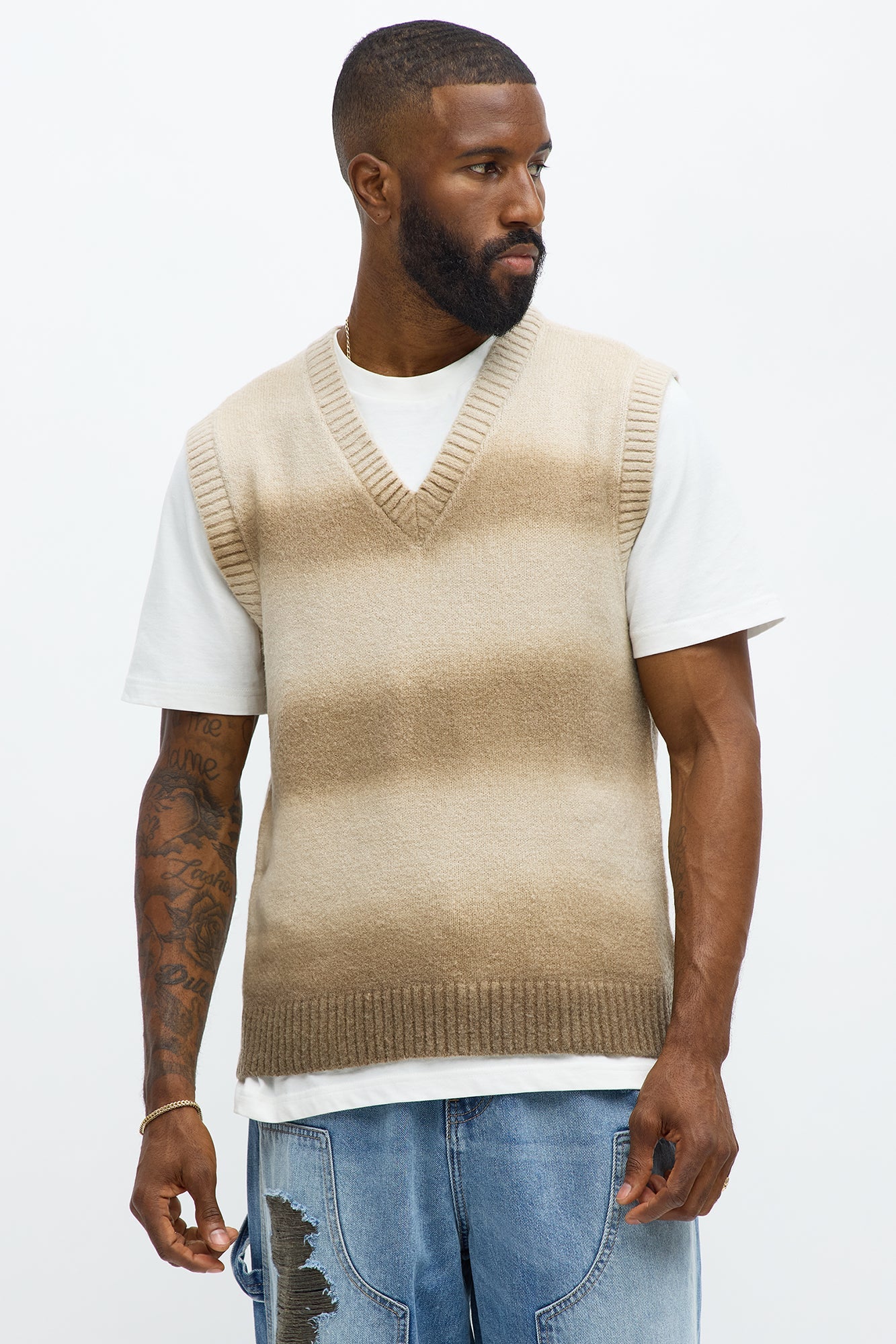 Mohair Like Sweater Vest - Tan/Multi