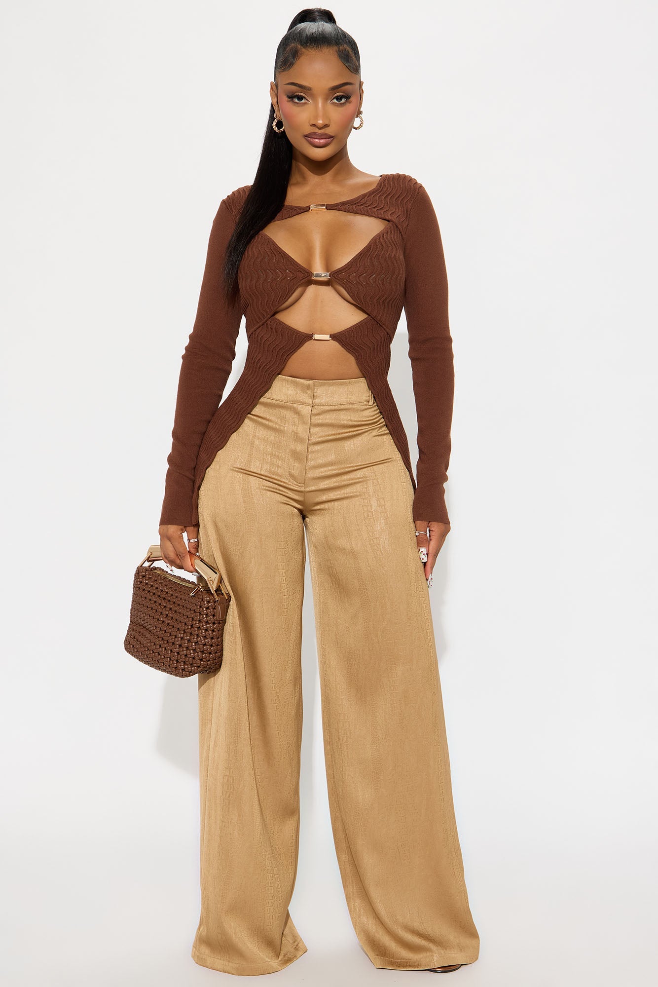 Olandria Textured Wide Leg Pant 33 - Gold