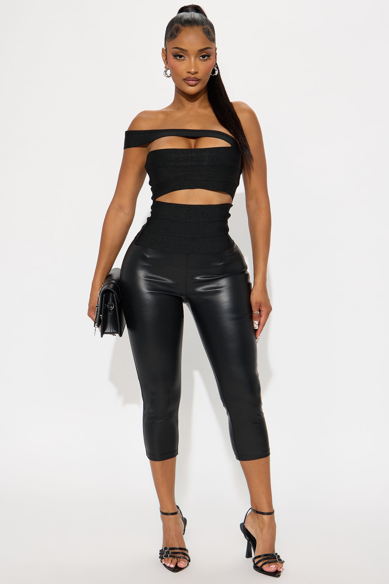 Personal Taste Faux Leather Capri Legging - Black