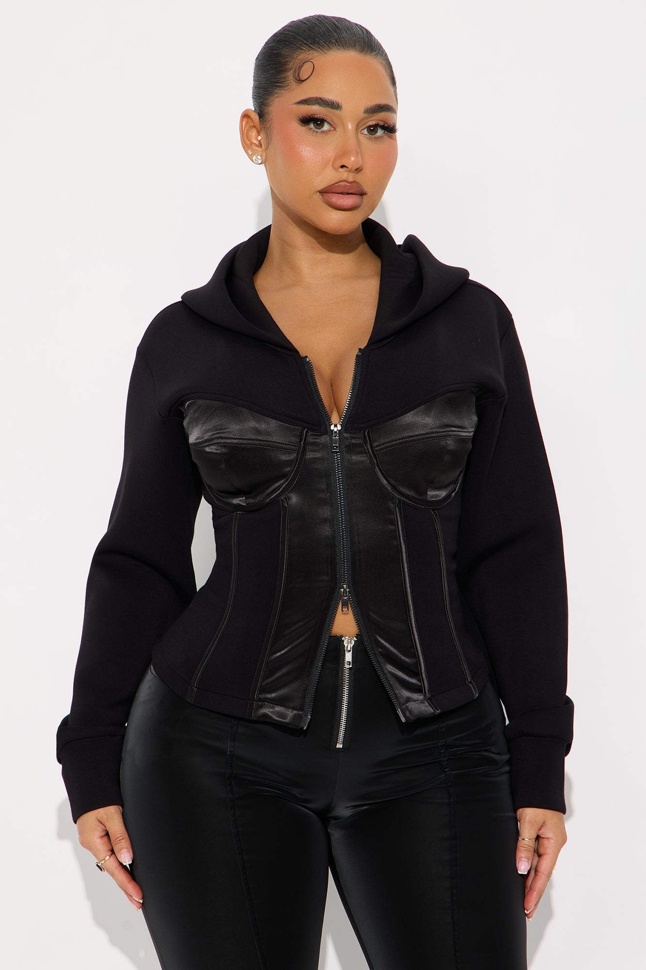 Fatal Attraction Corset Hooded Jacket - Black