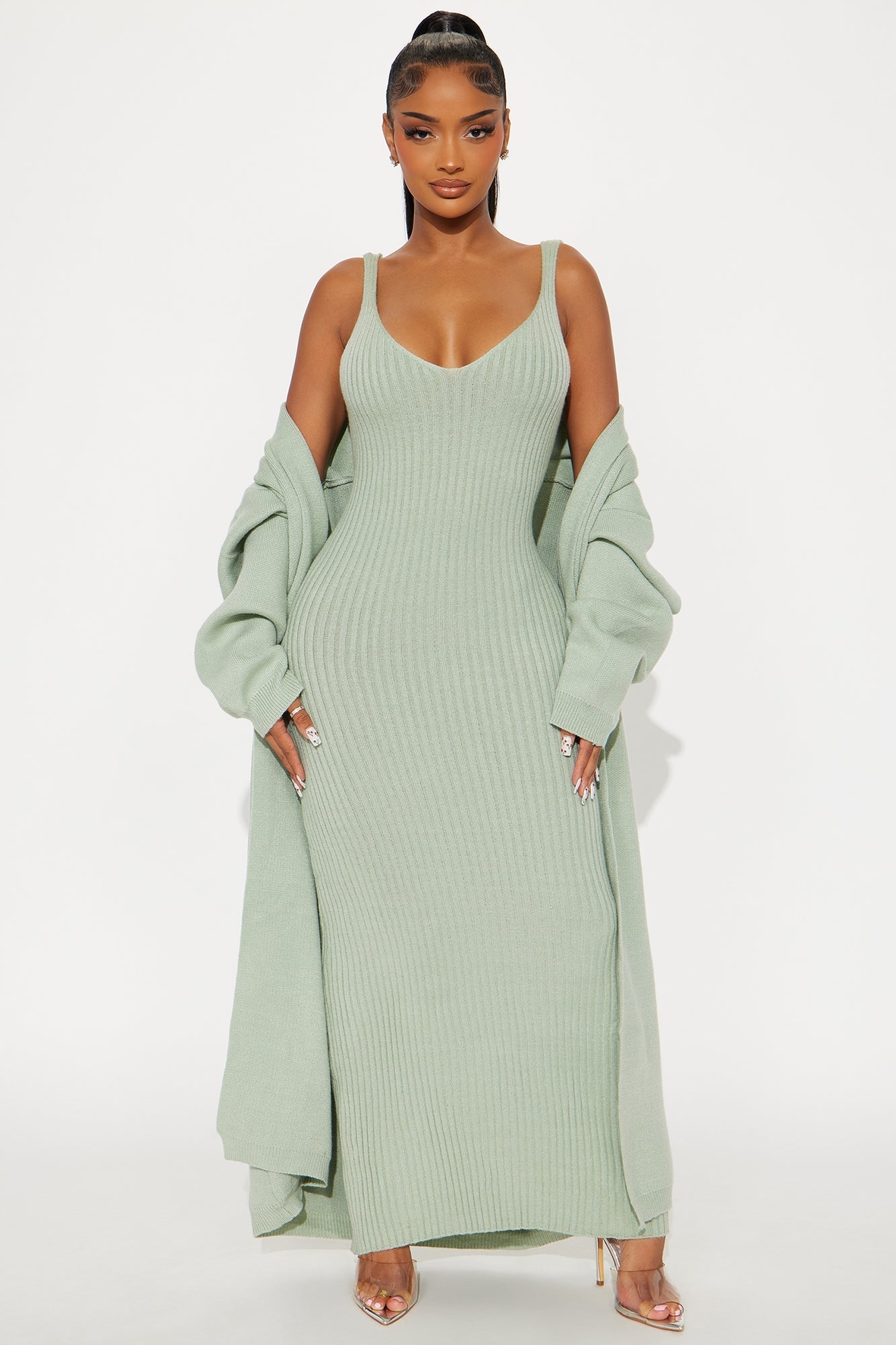 Local Love Sweater Maxi Dress Set - Sage