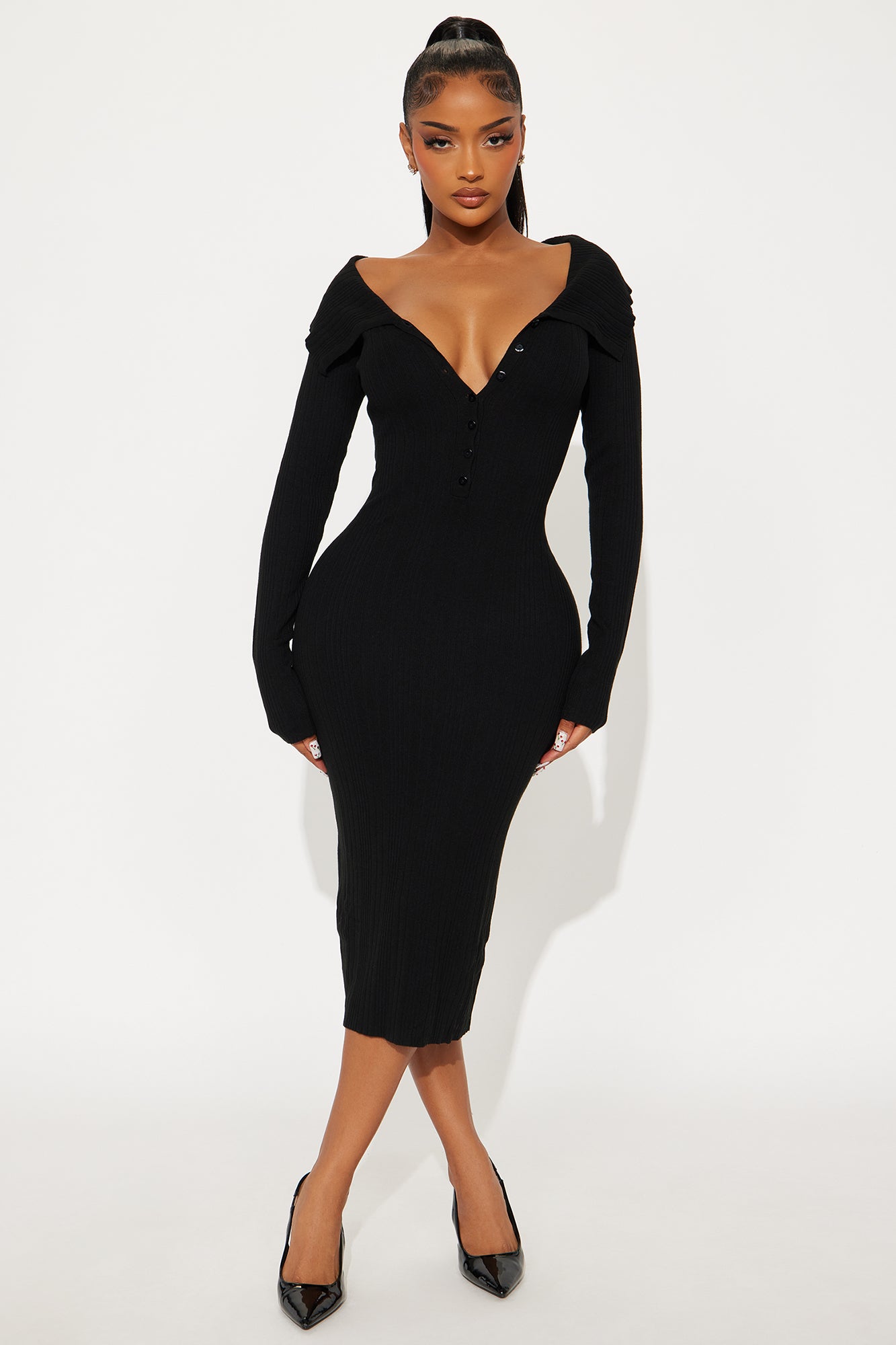 Do It Like Me Sweater Midi Dress - Black