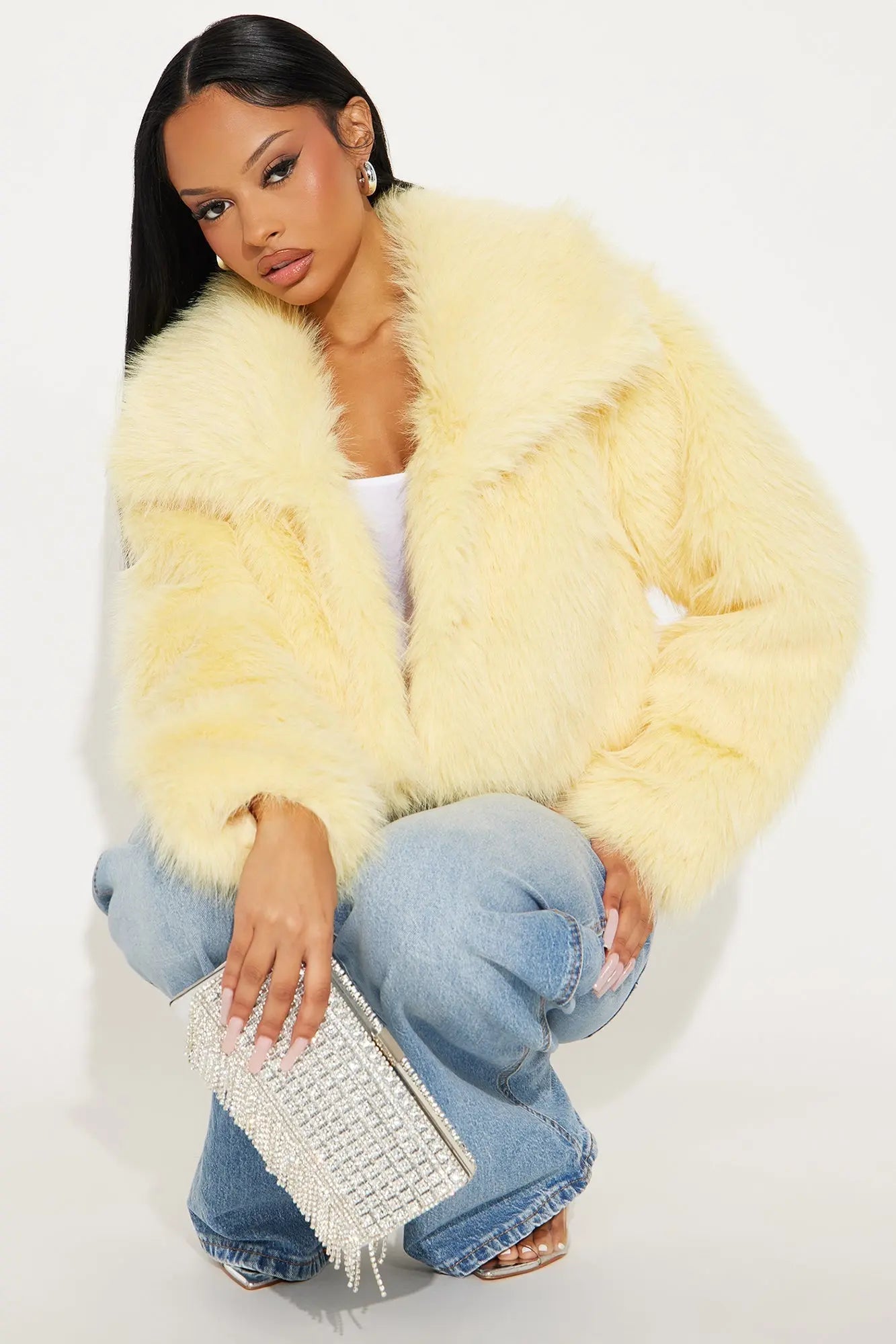 Full Of Charisma Faux Fur Cropped Coat - Butter Yellow