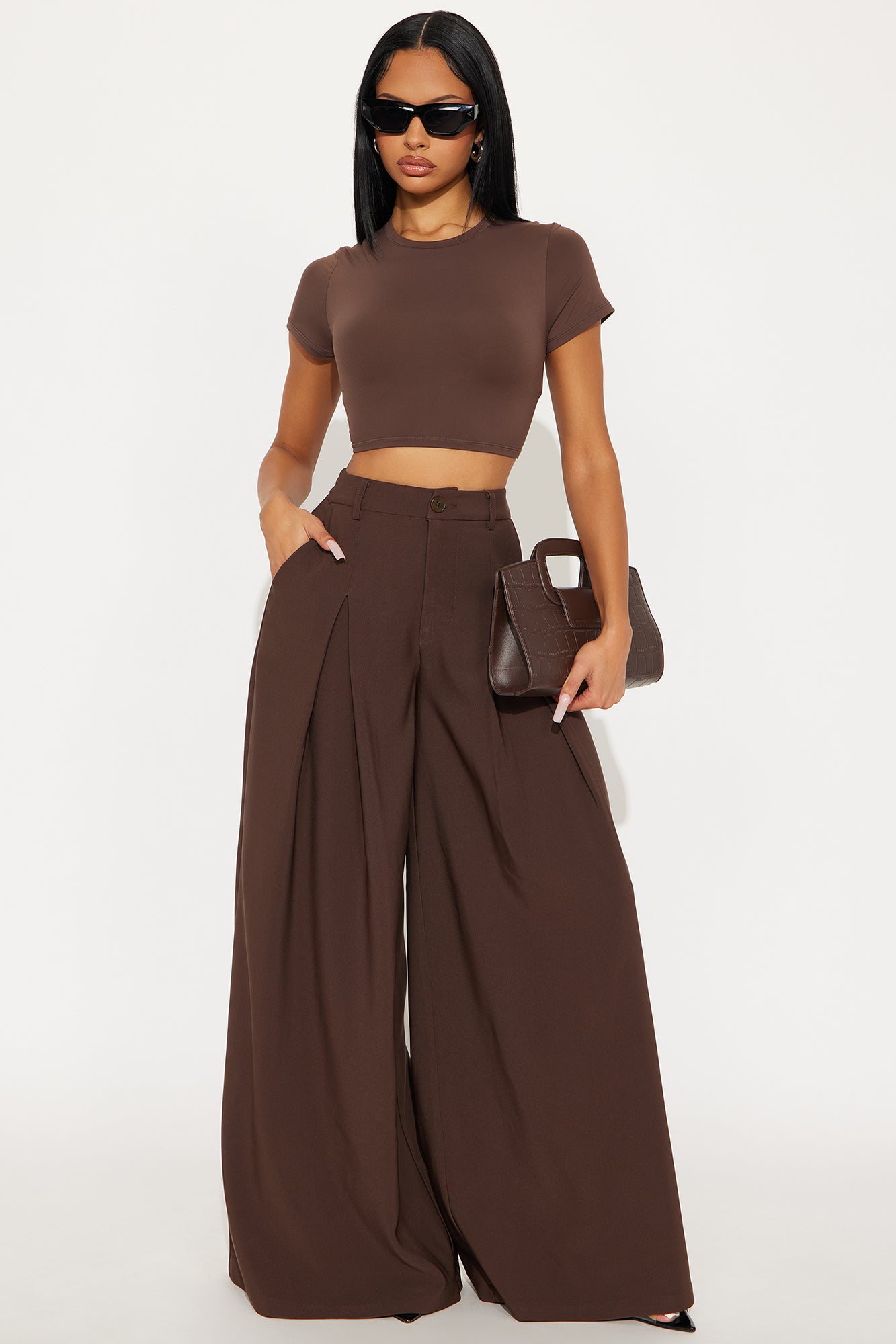 Karianna Crepe Woven Wide Leg Pant 33 - Chocolate