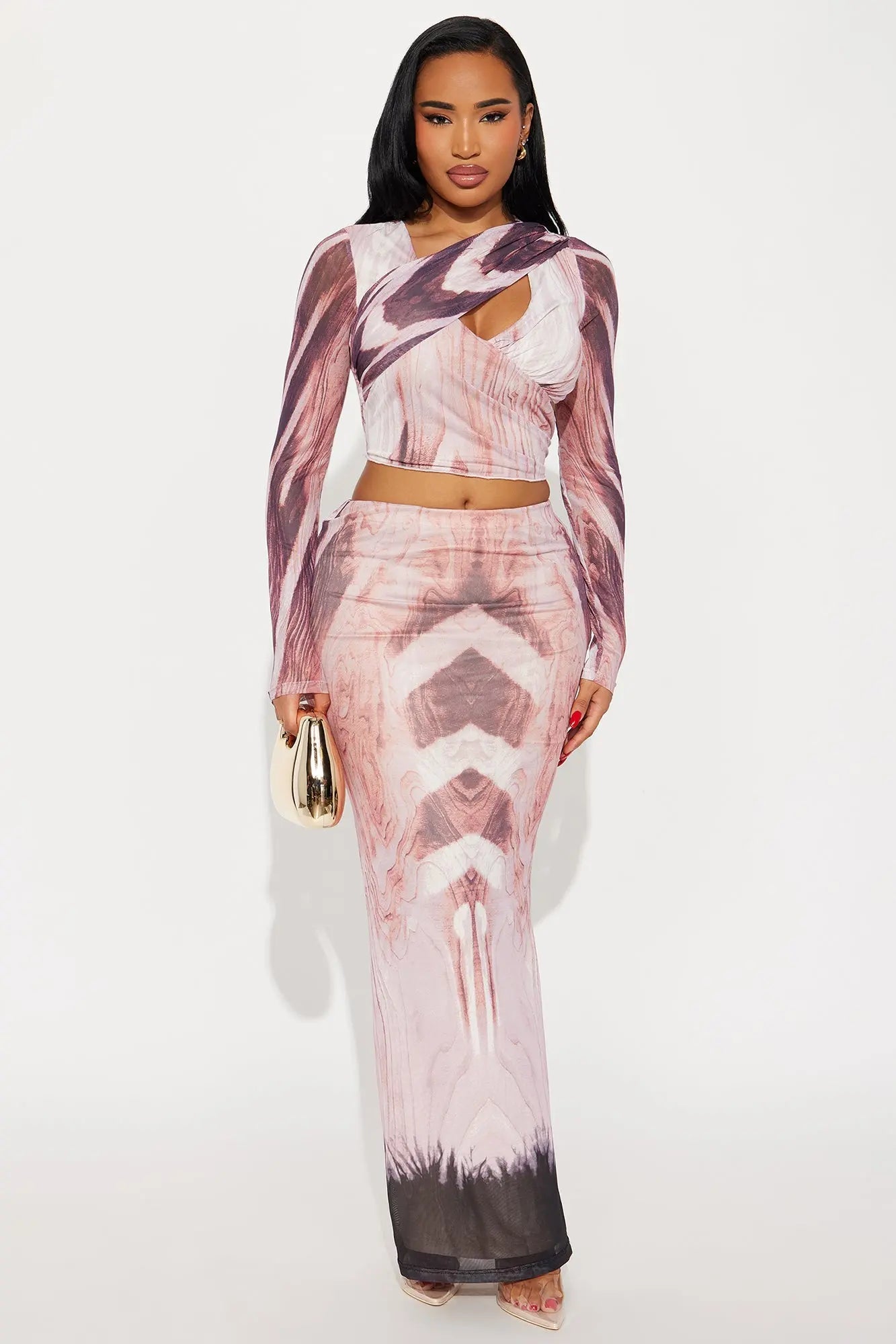 Mina Mesh Maxi Skirt Set - Neon Pink/combo