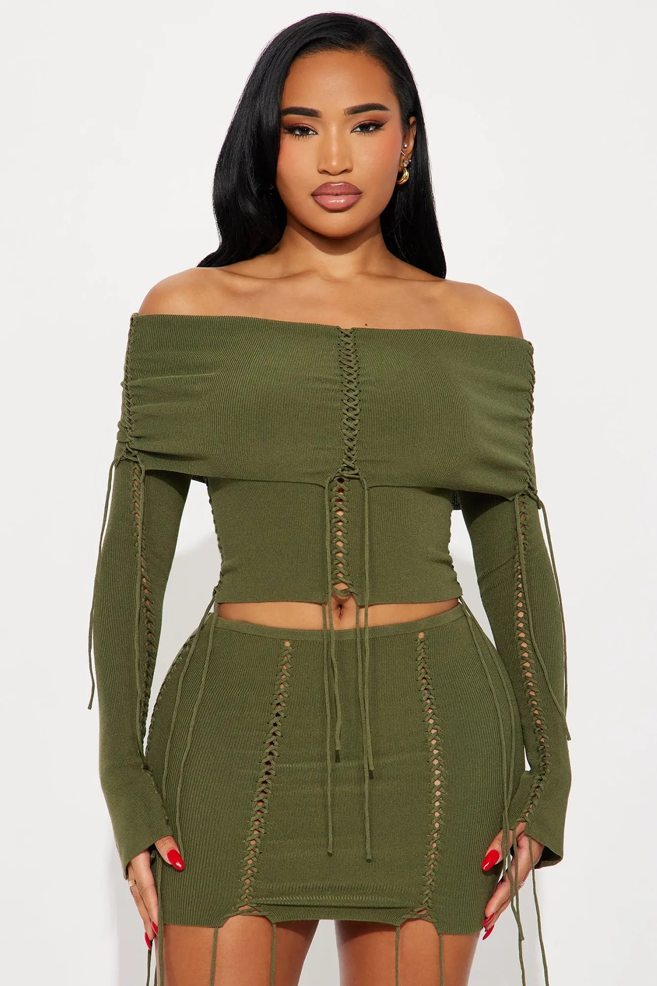 Sandra Sweater Mini Skirt Set - Olive