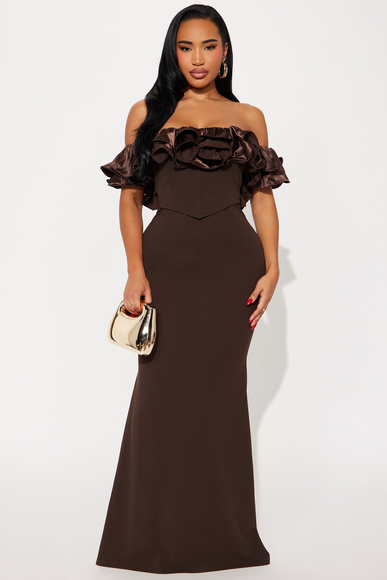 Anora Off Shoulder Gown - Brown