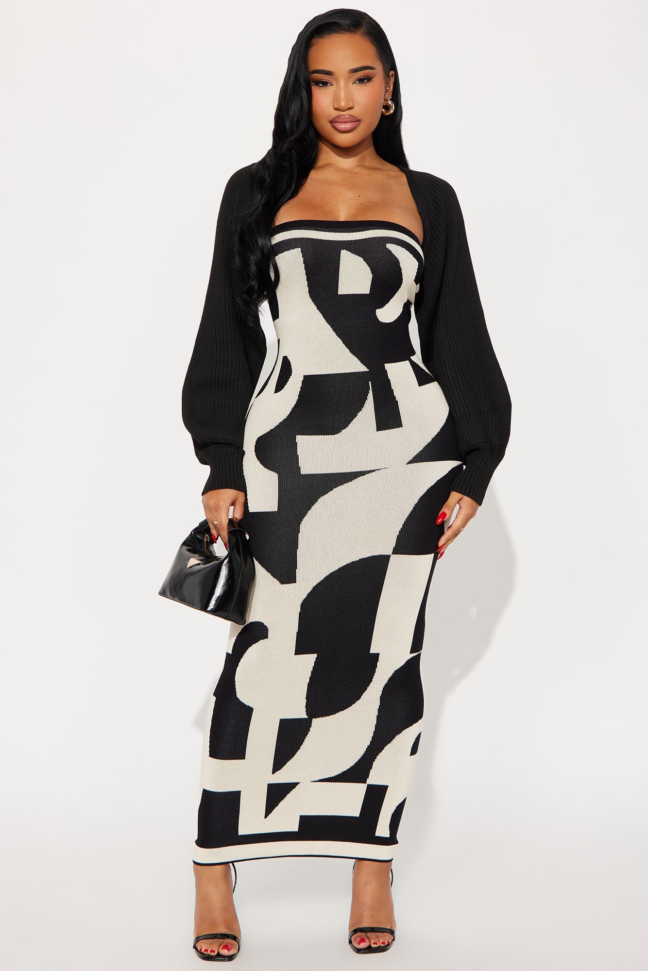 Chill Babe Sweater Maxi Dress Set - Black/combo