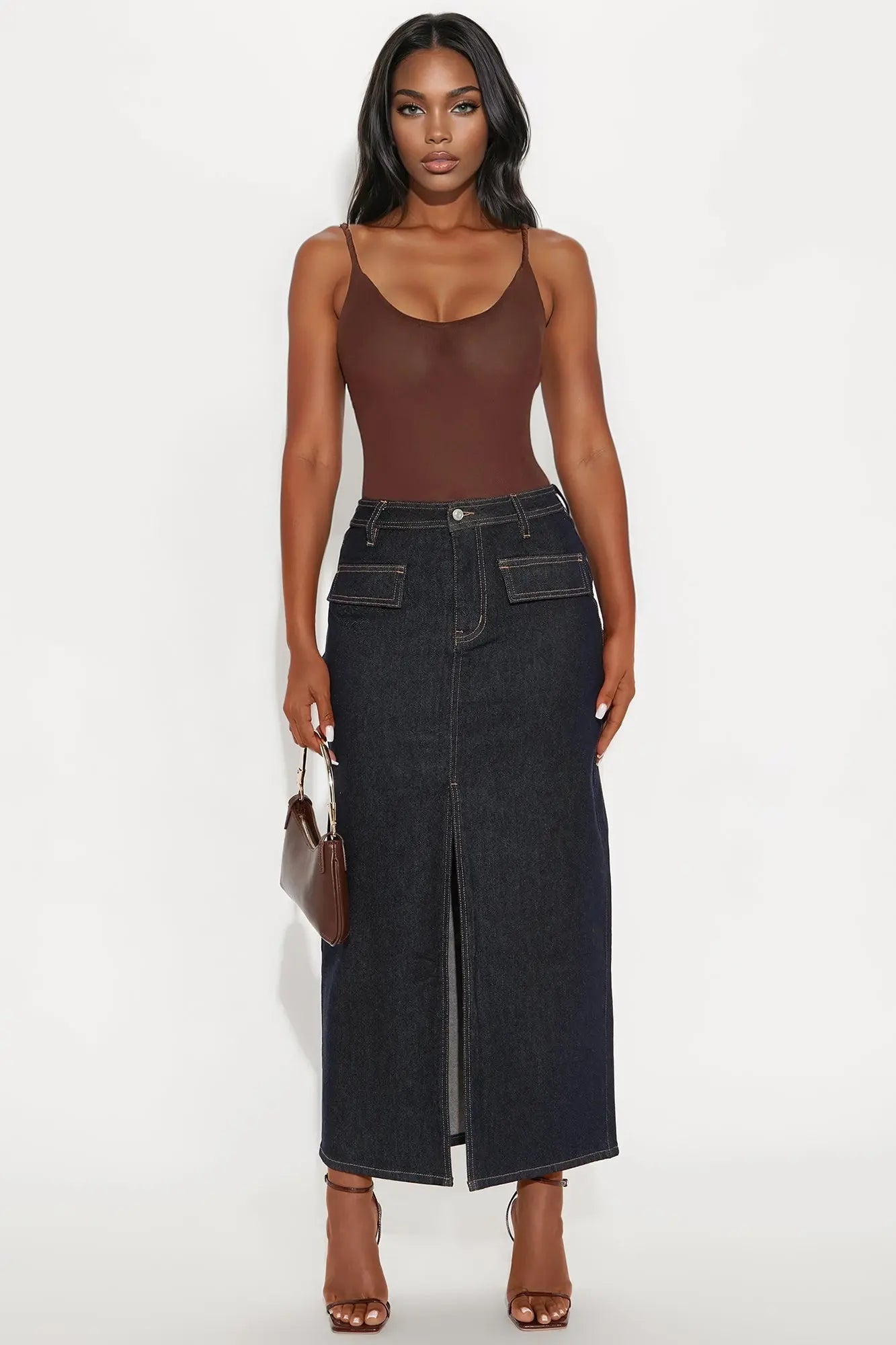 Hard To Handle Rinse Wash Denim Maxi Skirt - Rinse Blue Wash