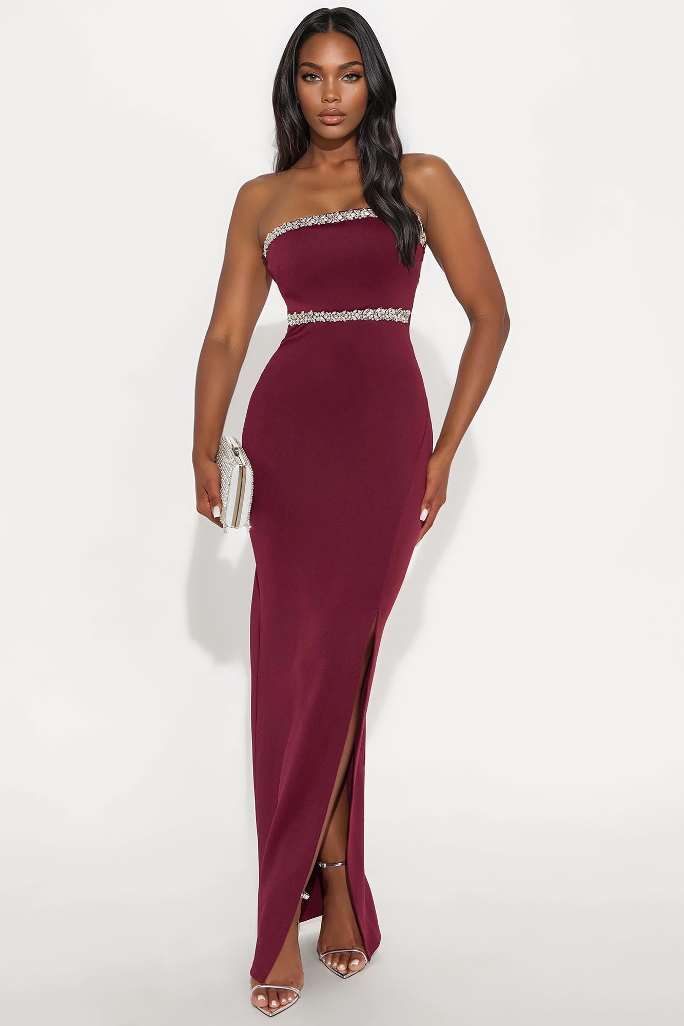 Diamond Drama Strapless Maxi Dress - Wine