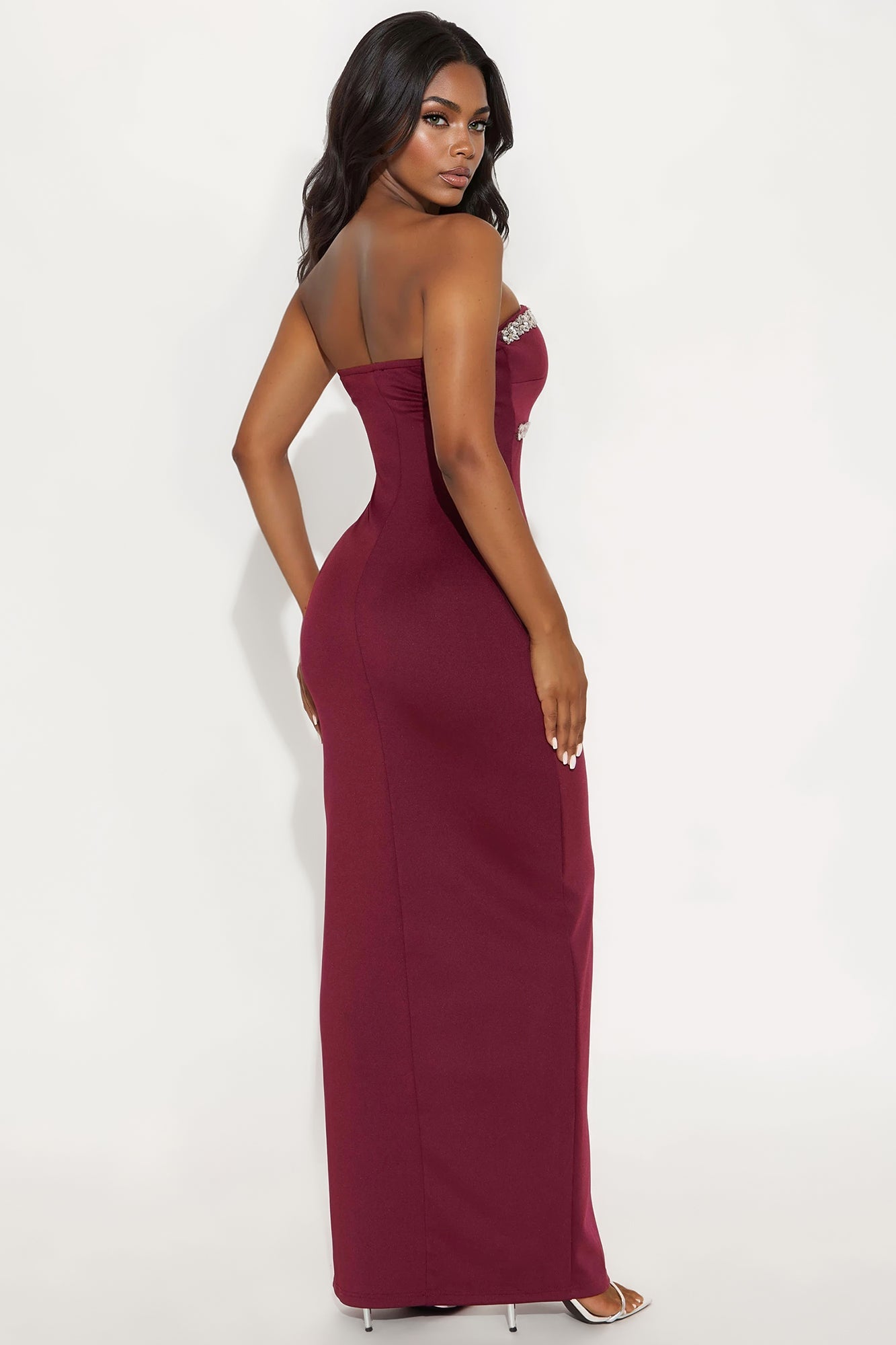 Diamond Drama Strapless Maxi Dress - Wine