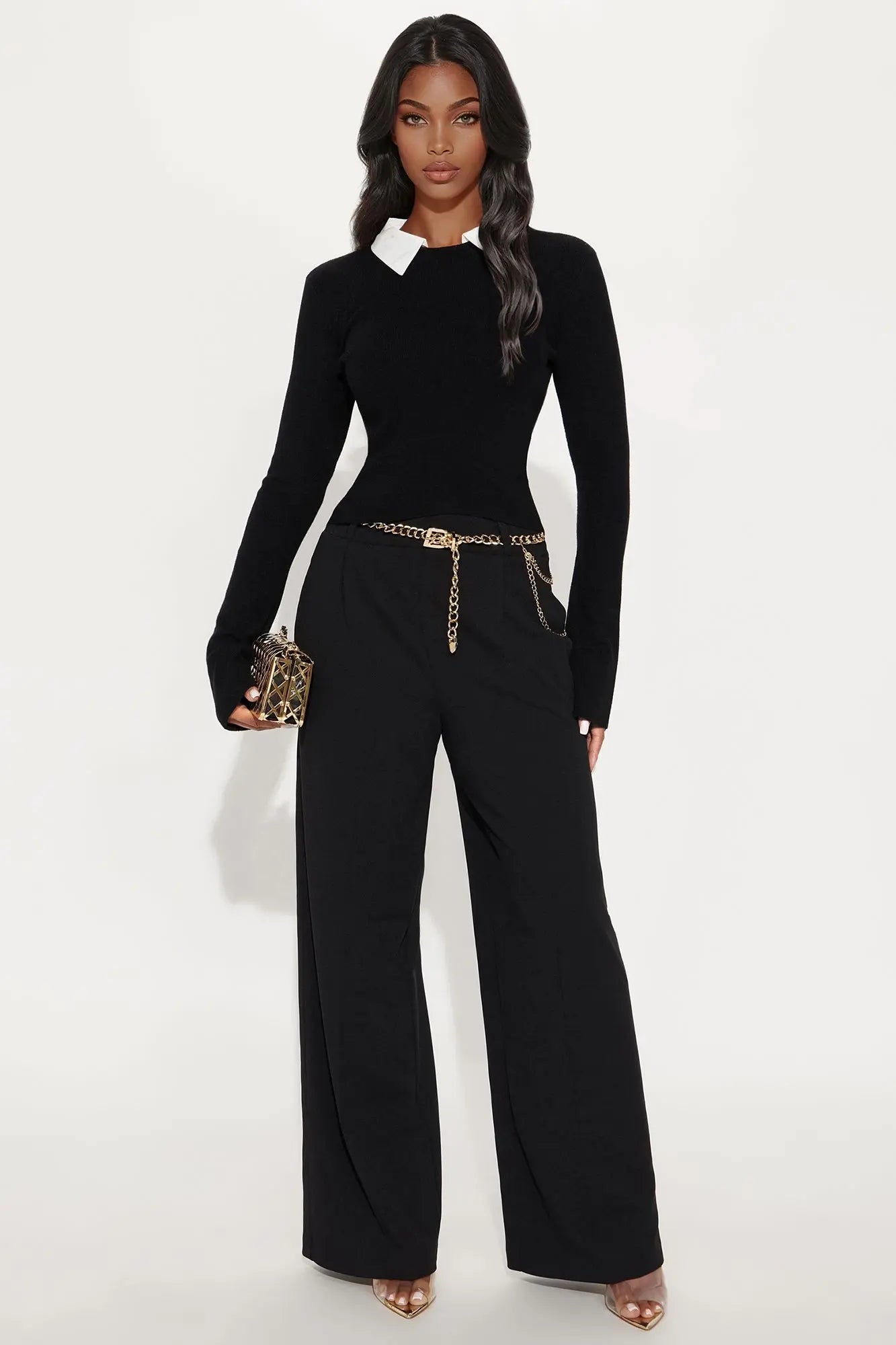 Jocelyn Belted Wide Leg Pant 33″ - Black