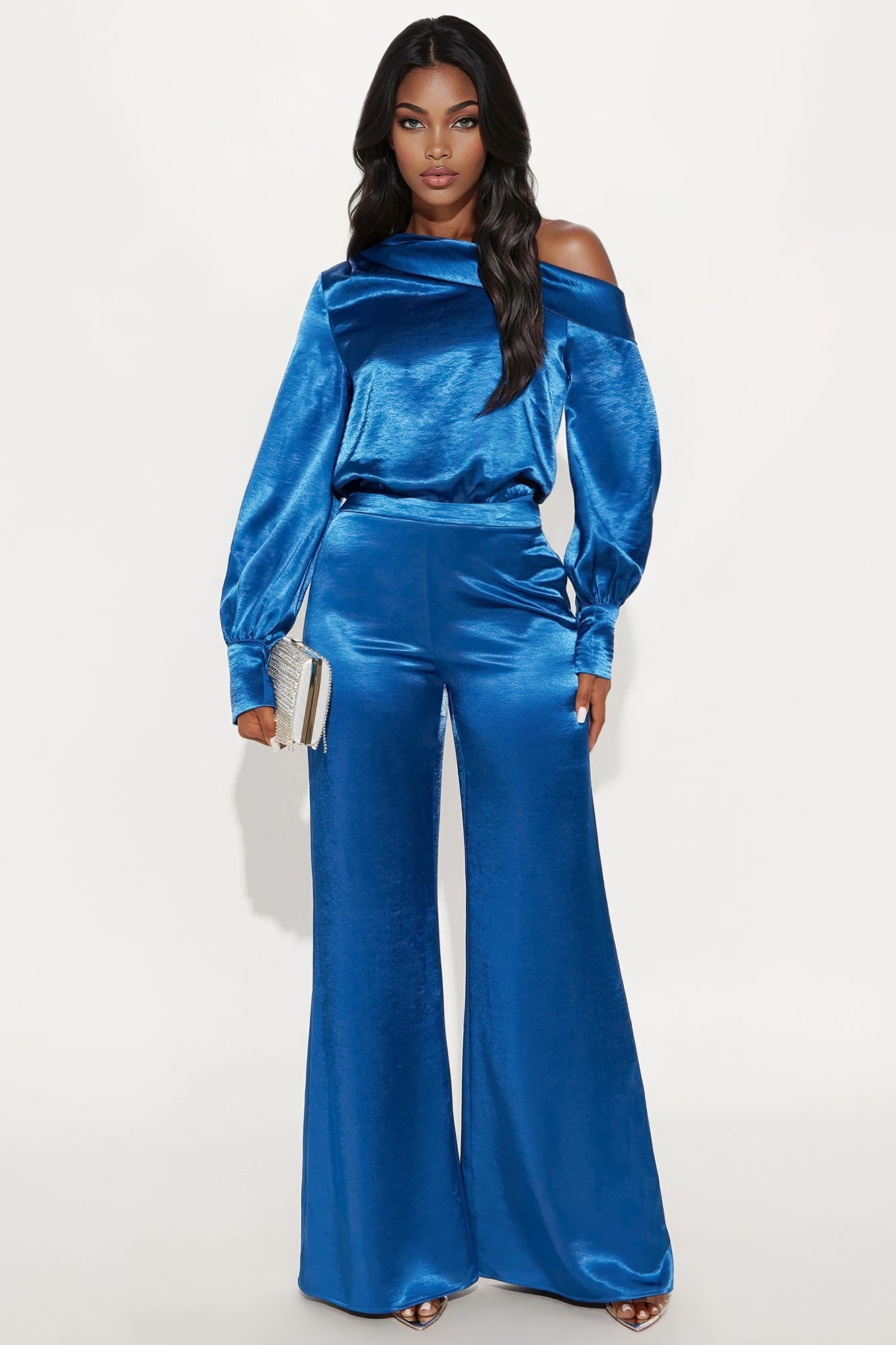 Savannah Satin Bodysuit Pant Set - Teal