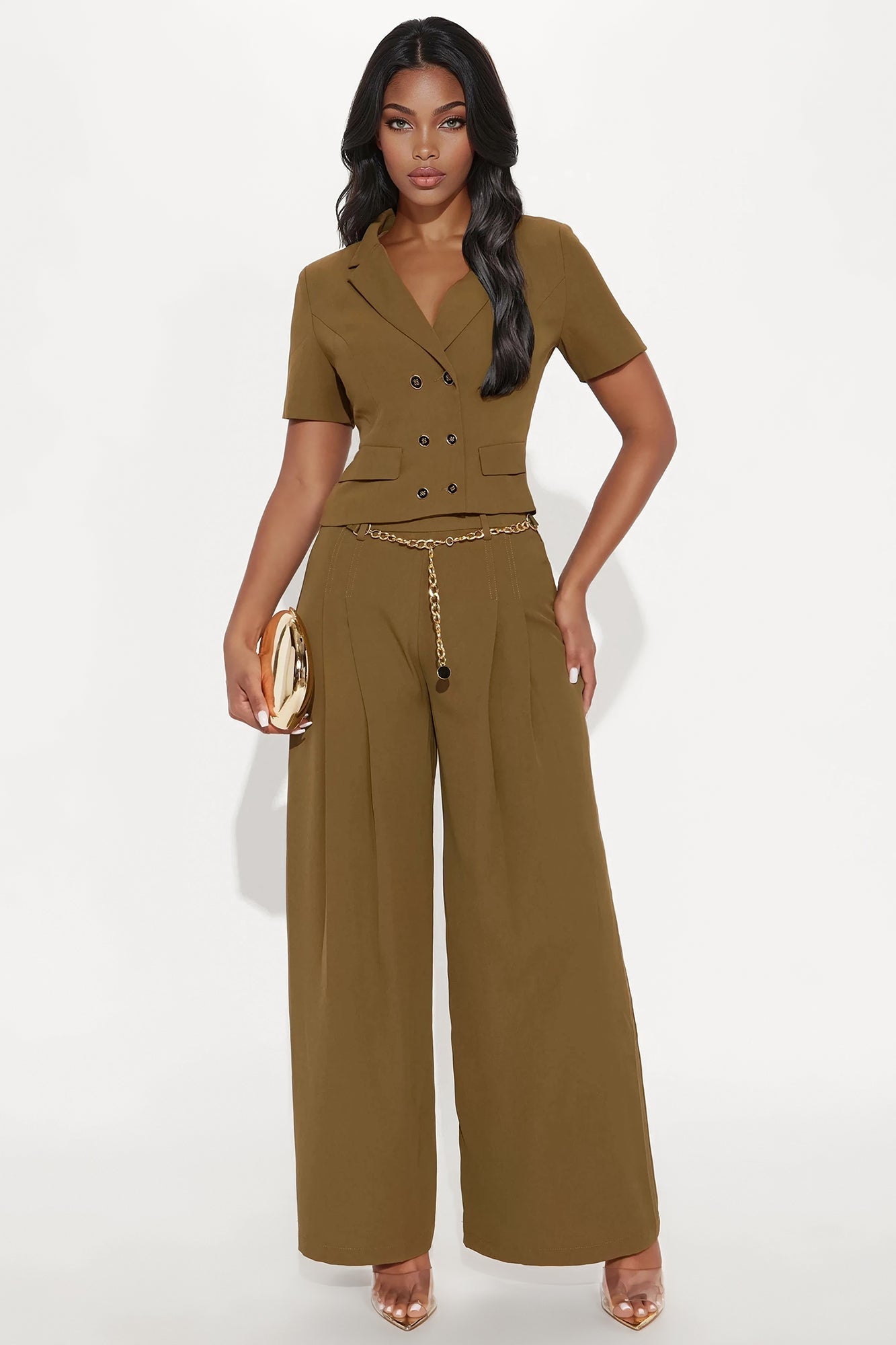 Mikayla Belted Pant Set - Olive