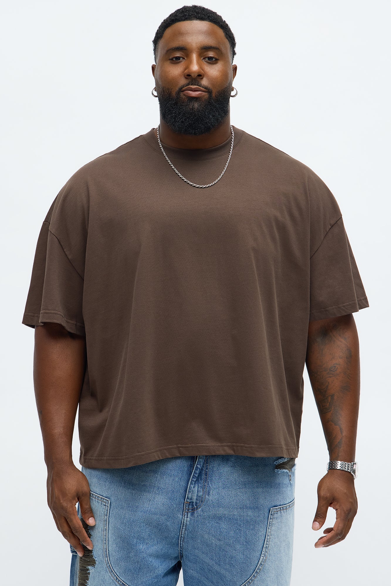 Premium Boxy Cropped Soft Cotton Tee - Brown
