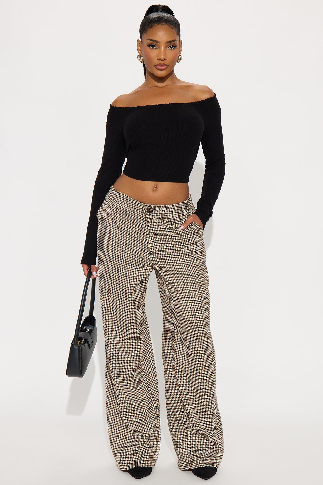Without A Doubt Houndstooth Wide Leg Pant 31 - Cream/combo