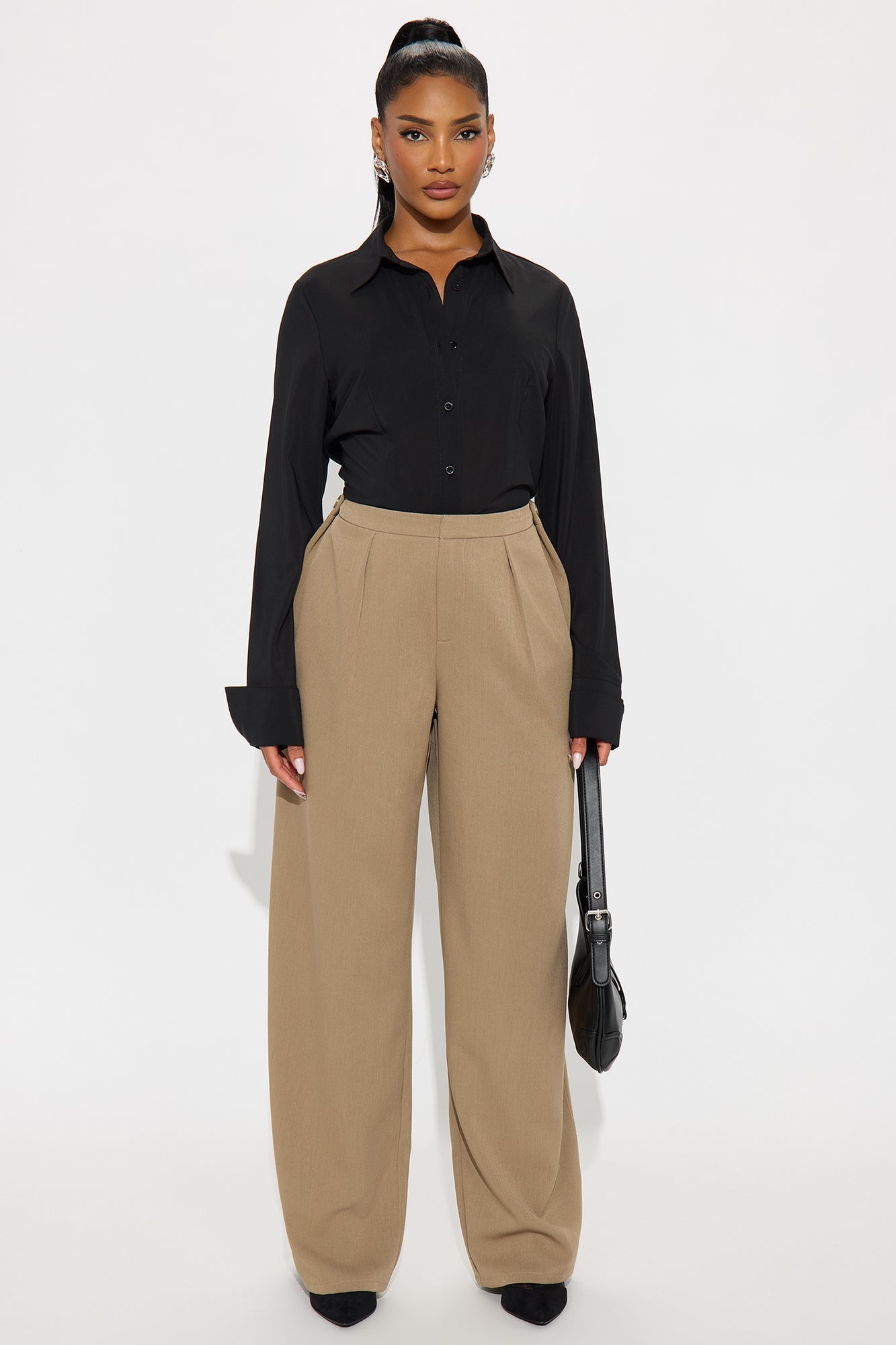 Close The Deal Wide Leg Trouser Pant 32″ - Mocha