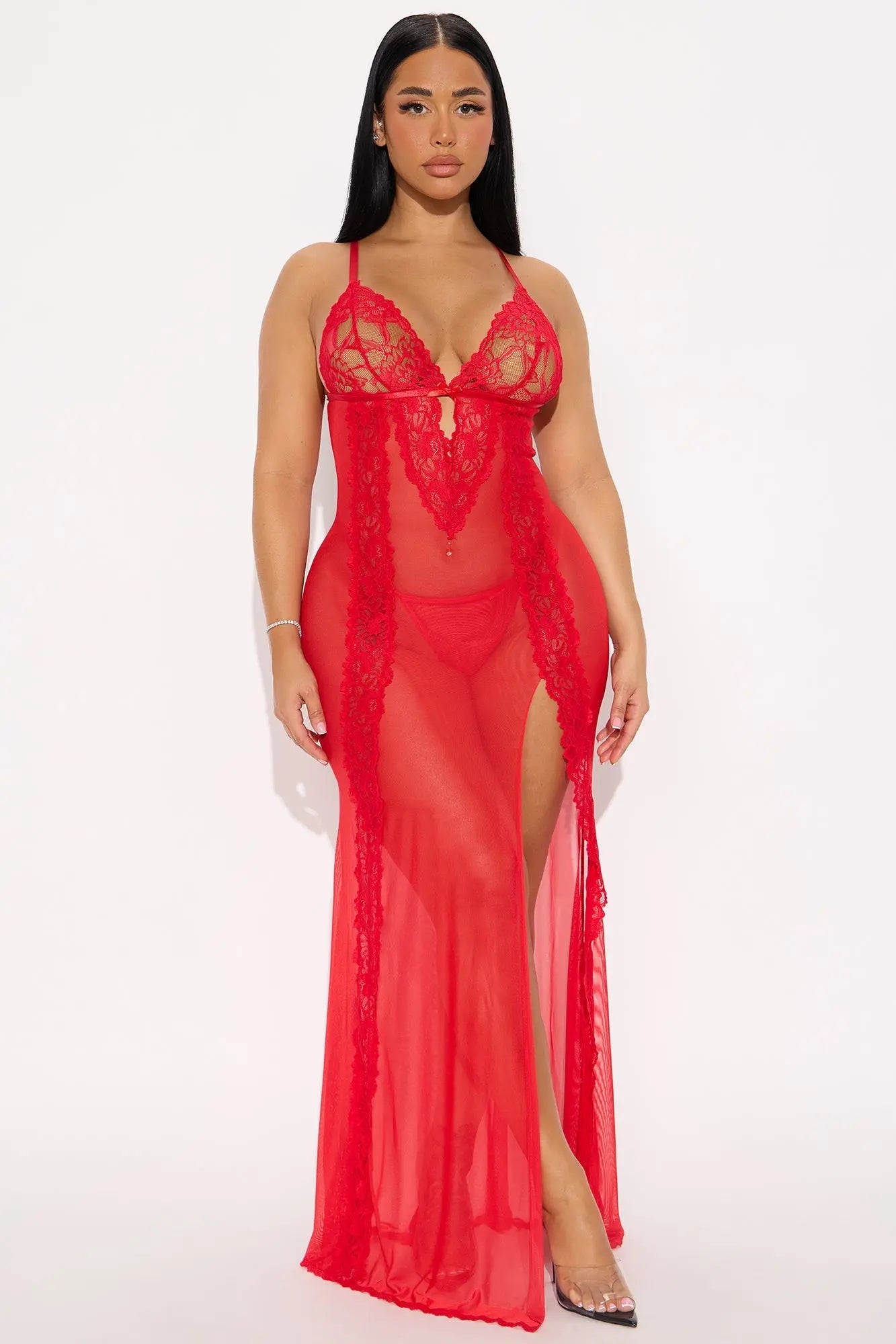 Best Kept Secret Mesh Maxi Gown - Red