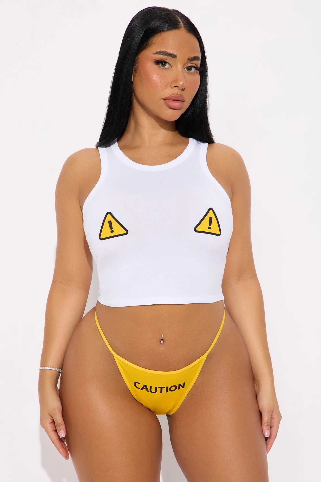 Might Slip And Fall Cotton Tank And Panty 2 Piece Sett - Yellow