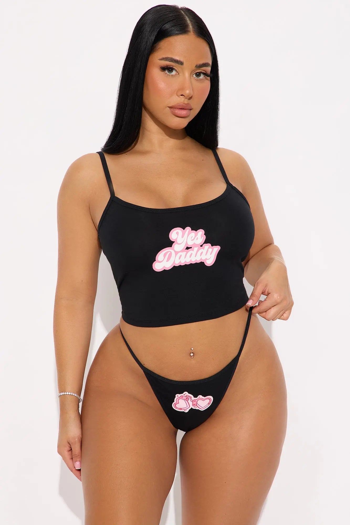 Ask Nicely Cotton Cami And Panty 2 Piece Set - Black