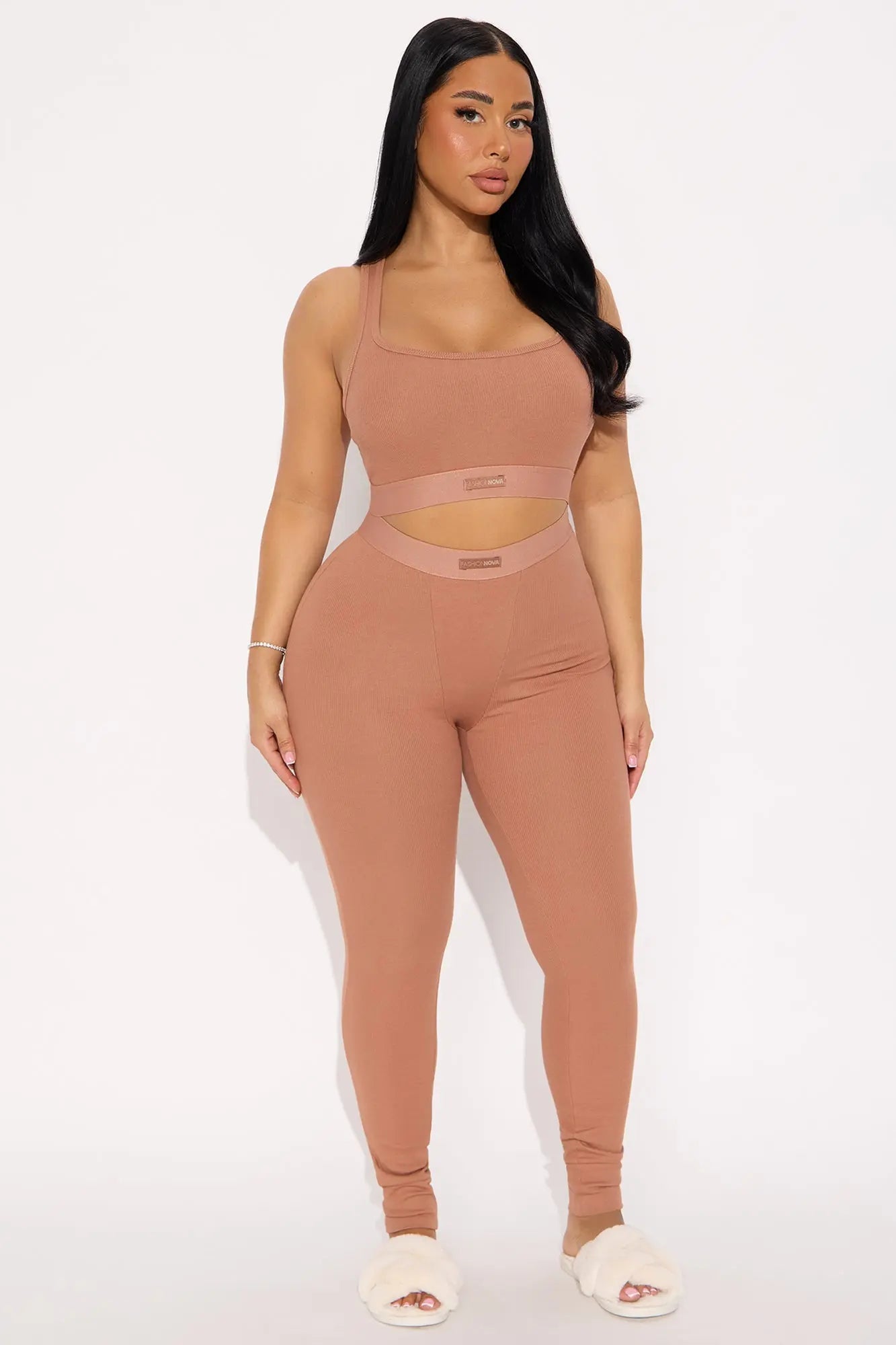 FN Mood Racerback Bra And Legging 2 Piece Cotton Set - Mocha
